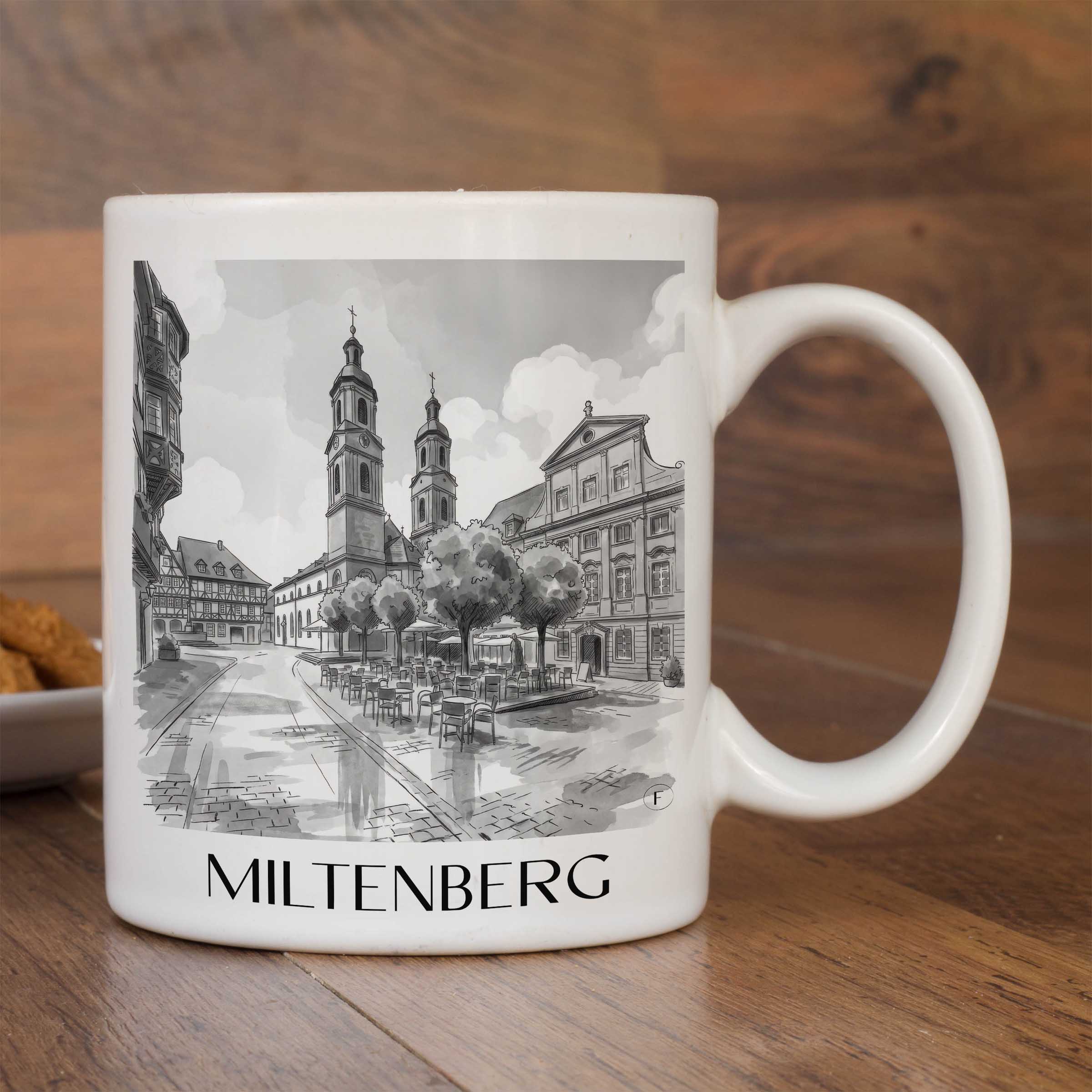 miltenberg-odenwald-deutschland-kaffeebecher-aquarell-schwarz-weiss