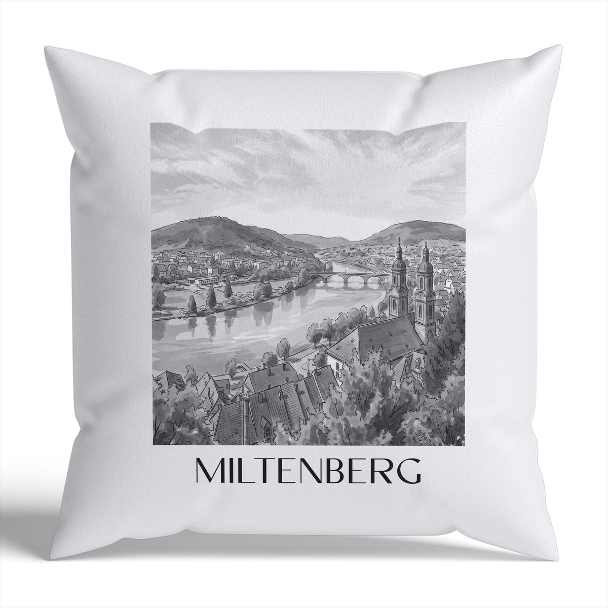 Miltenberg Kissenhülle - Zierkissen Bezug - Deutschland - Deutschland Kissen bzw. Kissenbezug im Aquarell Schwarz-Weiß Stil - favplace