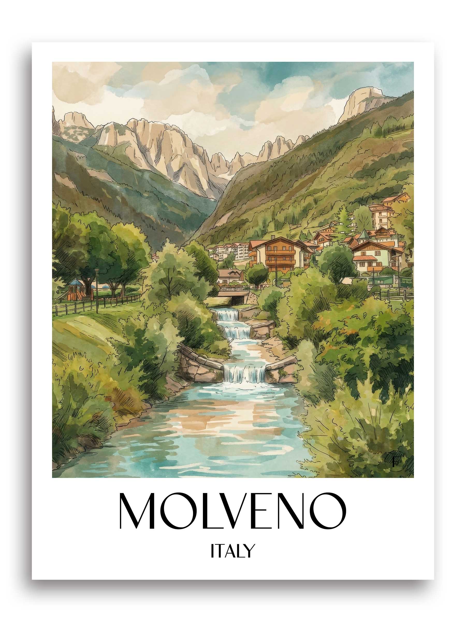 Molveno Poster - Trentino-Südtirol - Italien Kunstdruck - Aquarell von A4 bis A1 - favplace