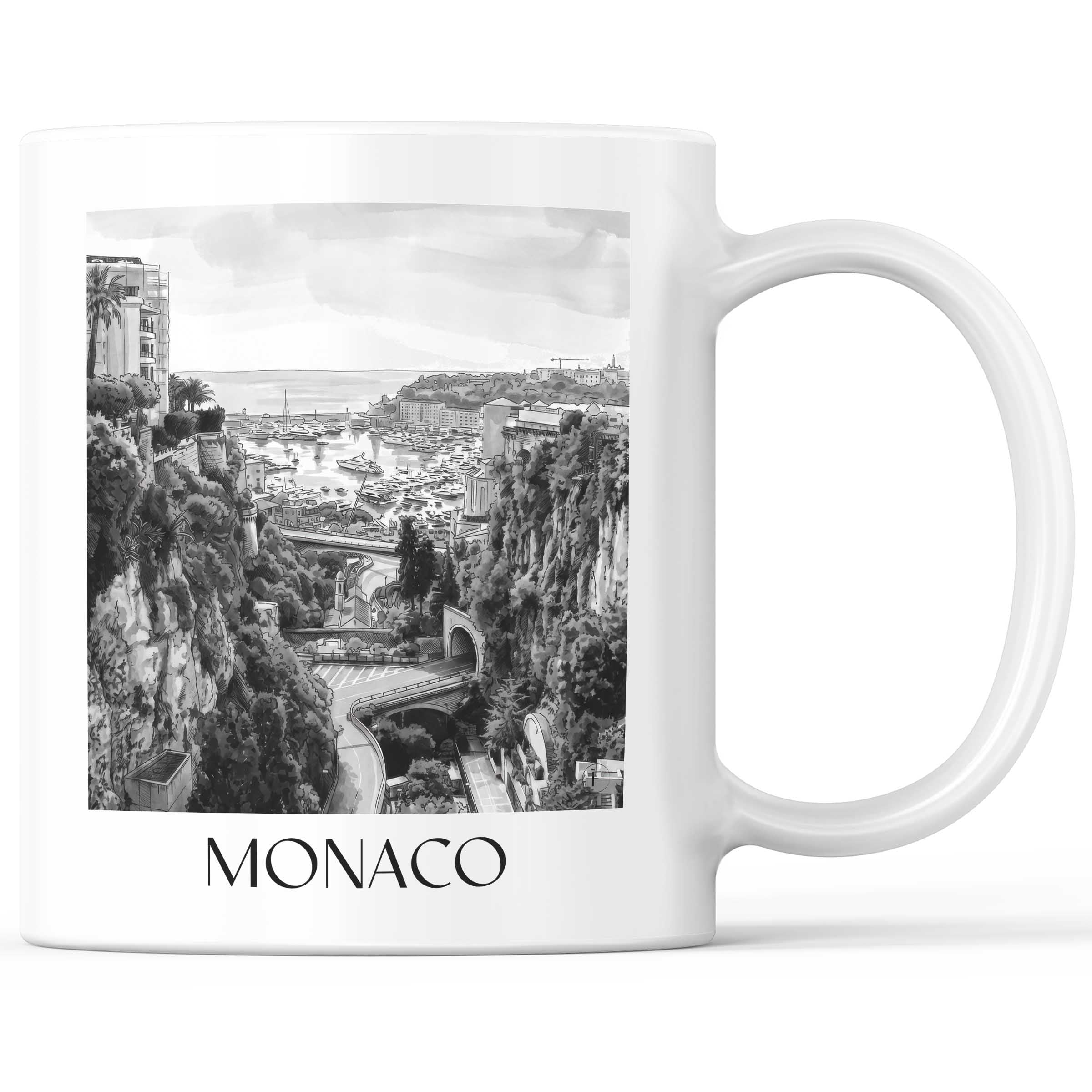 Monaco - Monaco Becher - Kaffeetasse im Aquarell Schwarz-Weiß Stil - favplace