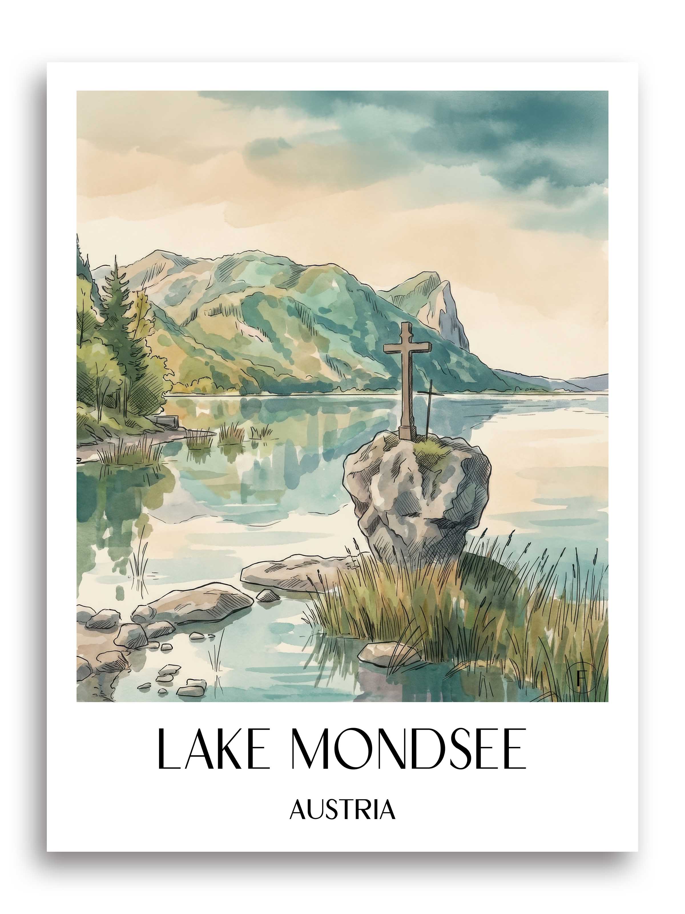 Mondsee Poster - Österreich - Österreich Kunstdruck - Aquarell von A4 bis A1 - favplace