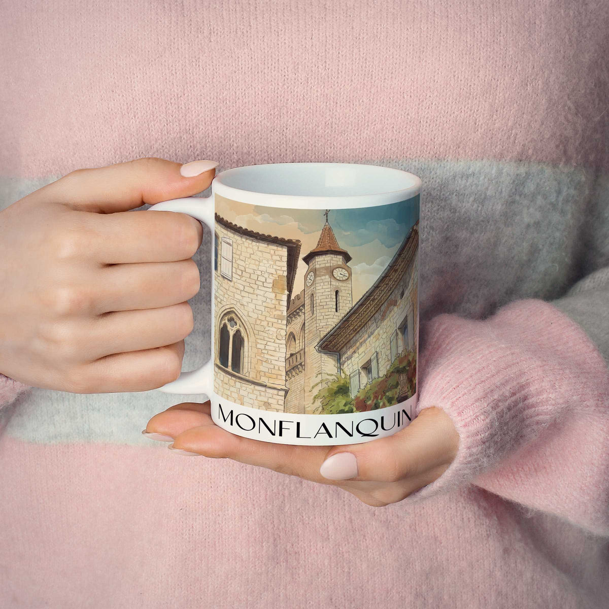 monflanquin-bastides-frankreich-kaffeebecher-aquarell