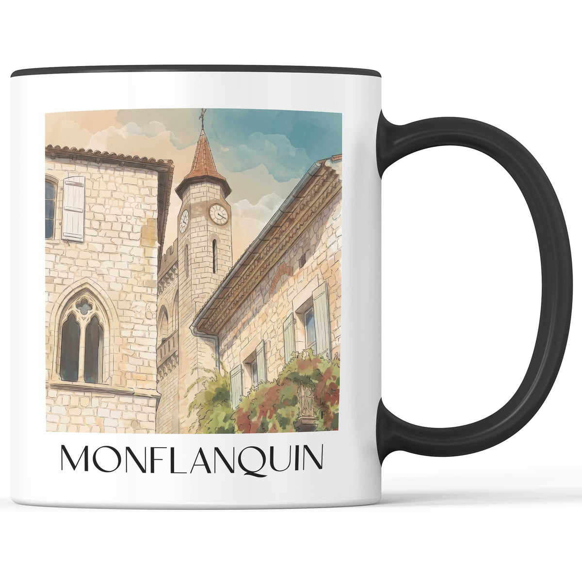Monflanquin Kaffeebecher - Bastides - Frankreich Becher - Kaffeetasse im Aquarell Stil - favplace