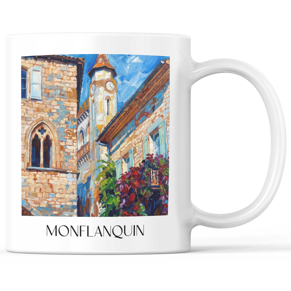 Monflanquin Kaffeebecher - Bastides - Frankreich Becher - Kaffeetasse im Ölgemälde Stil - favplace
