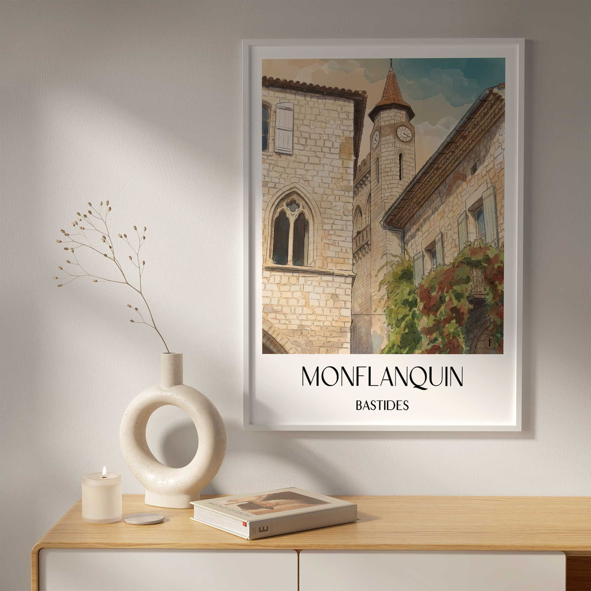 monflanquin-bastides-frankreich-poster-aquarell