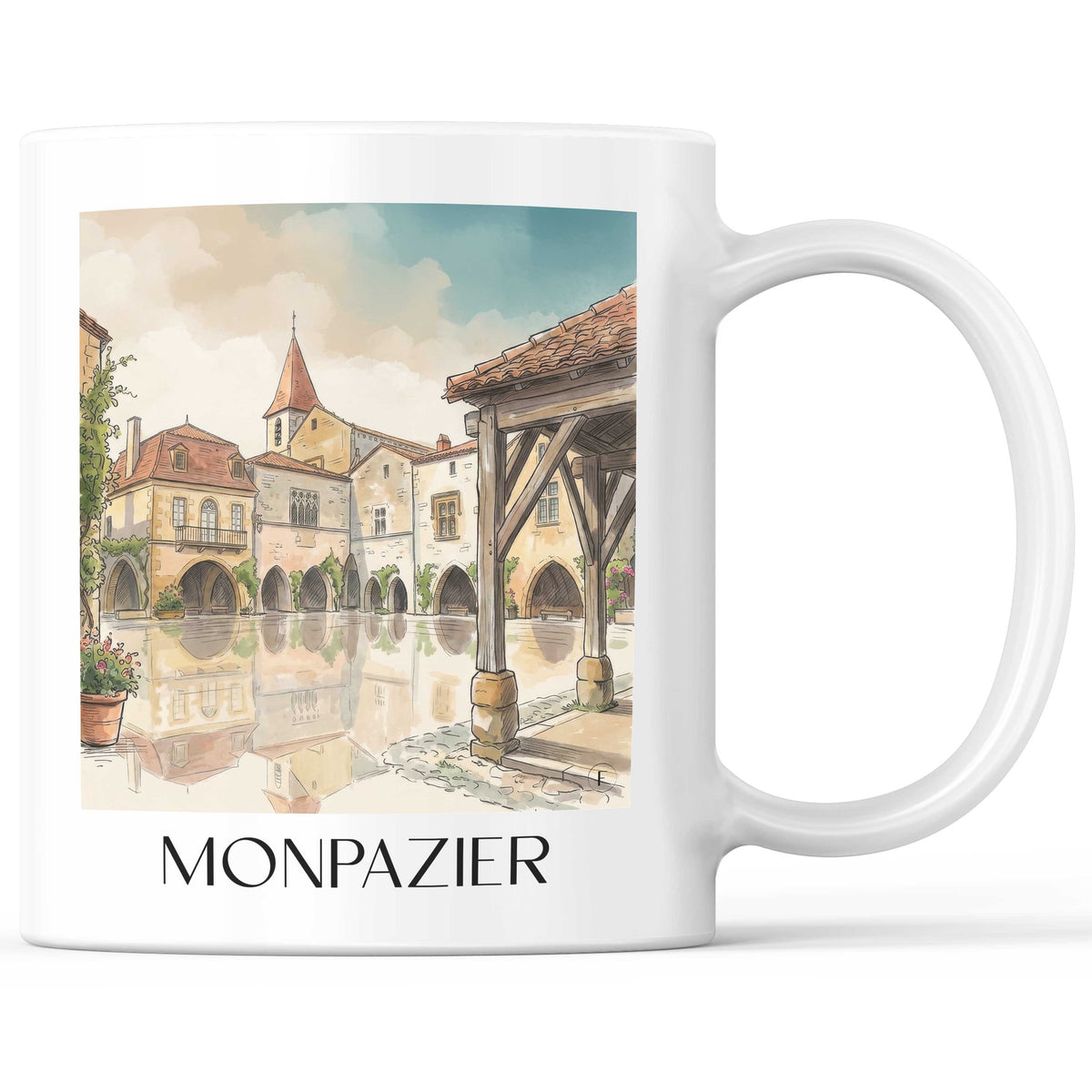 Monpazier Kaffeebecher - Périgord Pourpre - Frankreich Becher - Kaffeetasse im Aquarell Stil - favplace