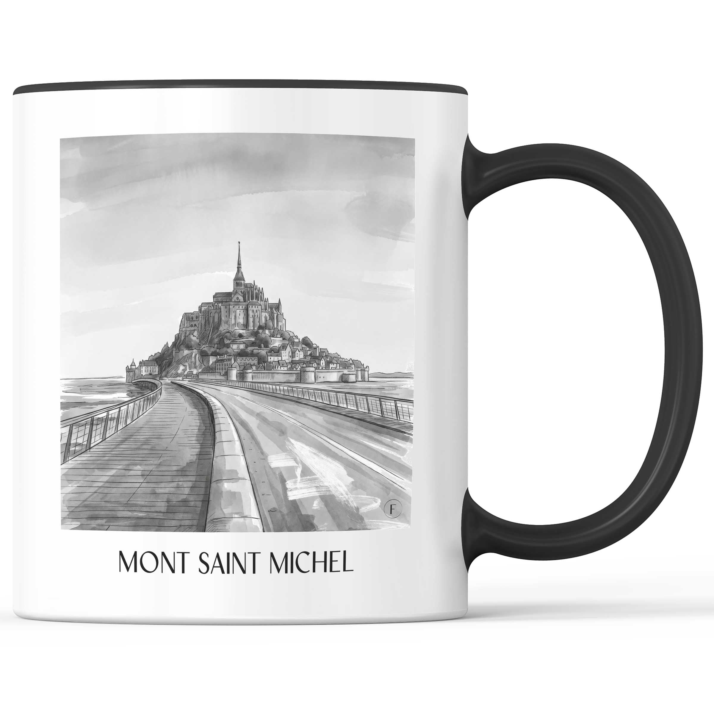 Mont Saint Michel - Frankreich Becher - Kaffeetasse im Aquarell Schwarz-Weiß Stil - favplace