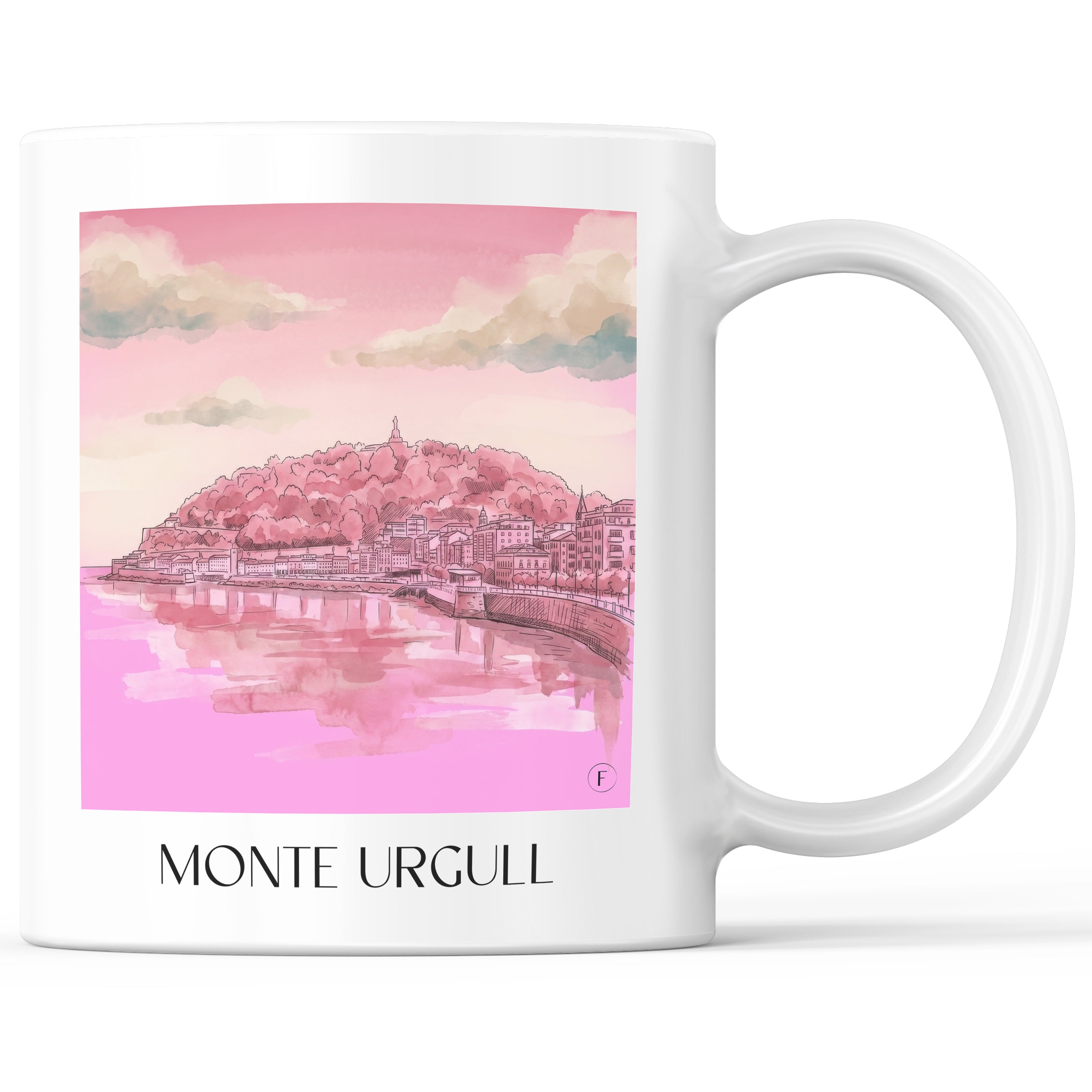 Monte Urgull Kaffeebecher - San Sebastián - Spanien Becher - Kaffeetasse im Aquarell Pink Stil - favplace