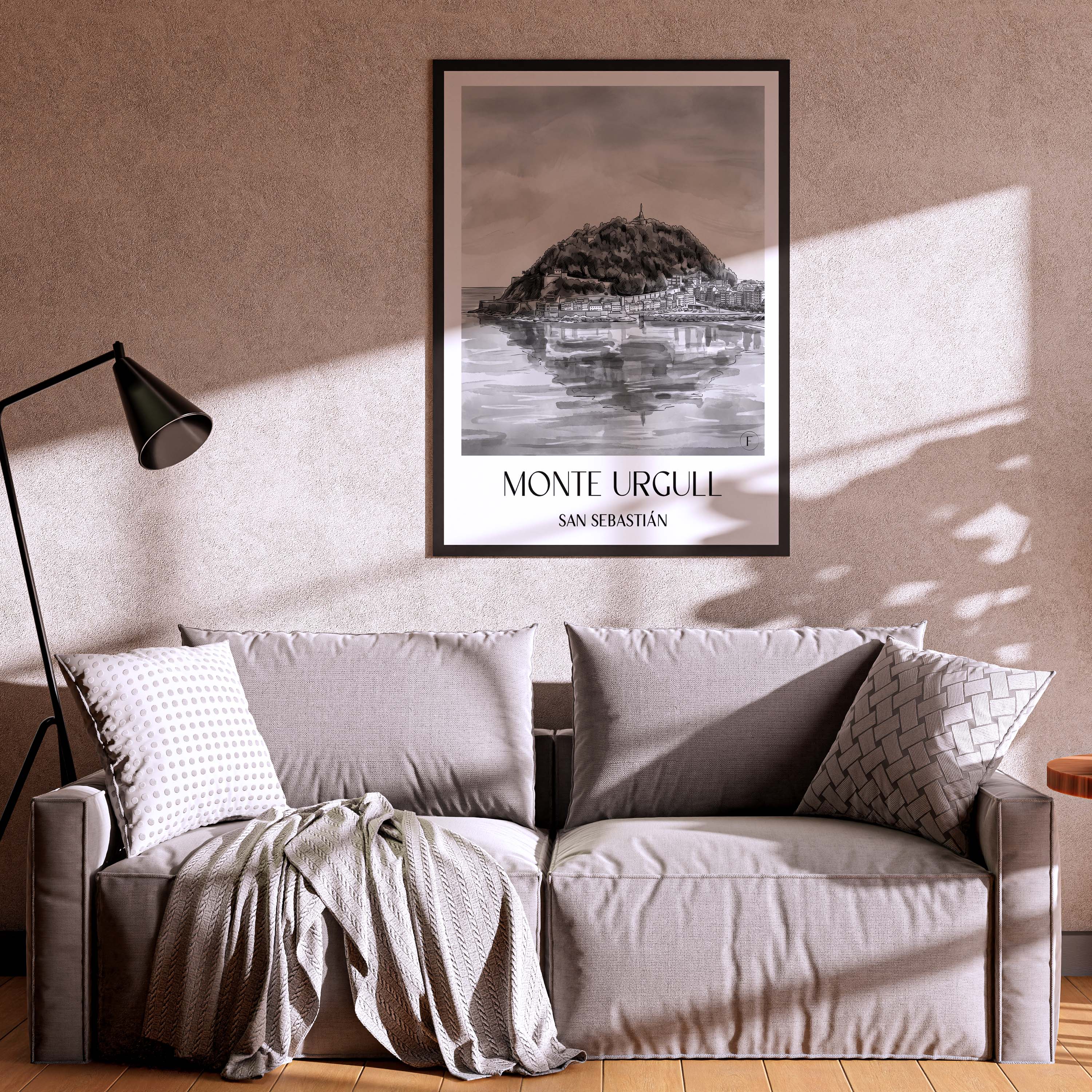 monte-urgull-san-sebastián-spanien-poster-aquarell-schwarz-weiss