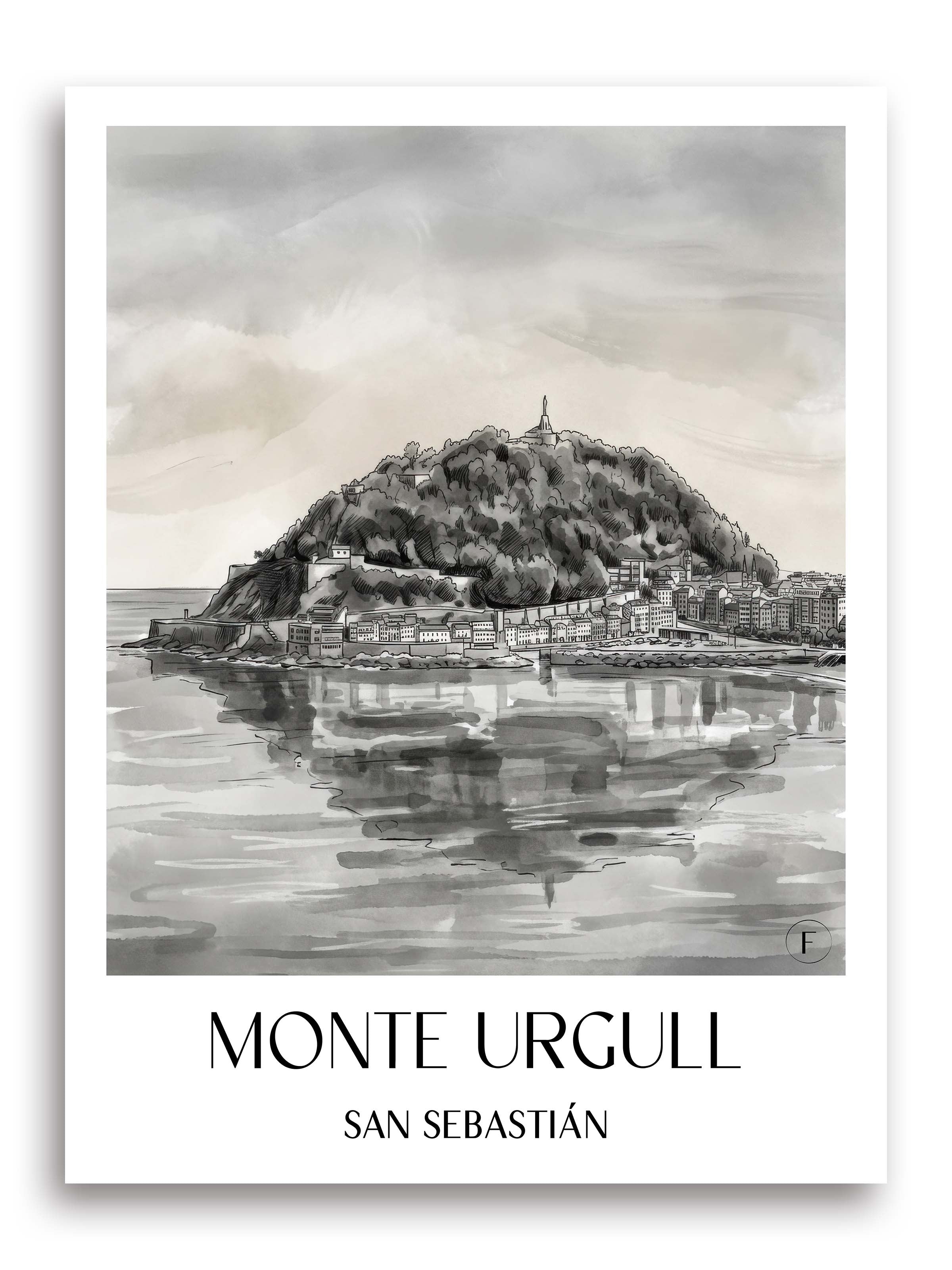 Monte Urgull Poster - San Sebastián - Spanien Kunstdruck - Aquarell Schwarz-Weiß von A4 bis A1 - favplace