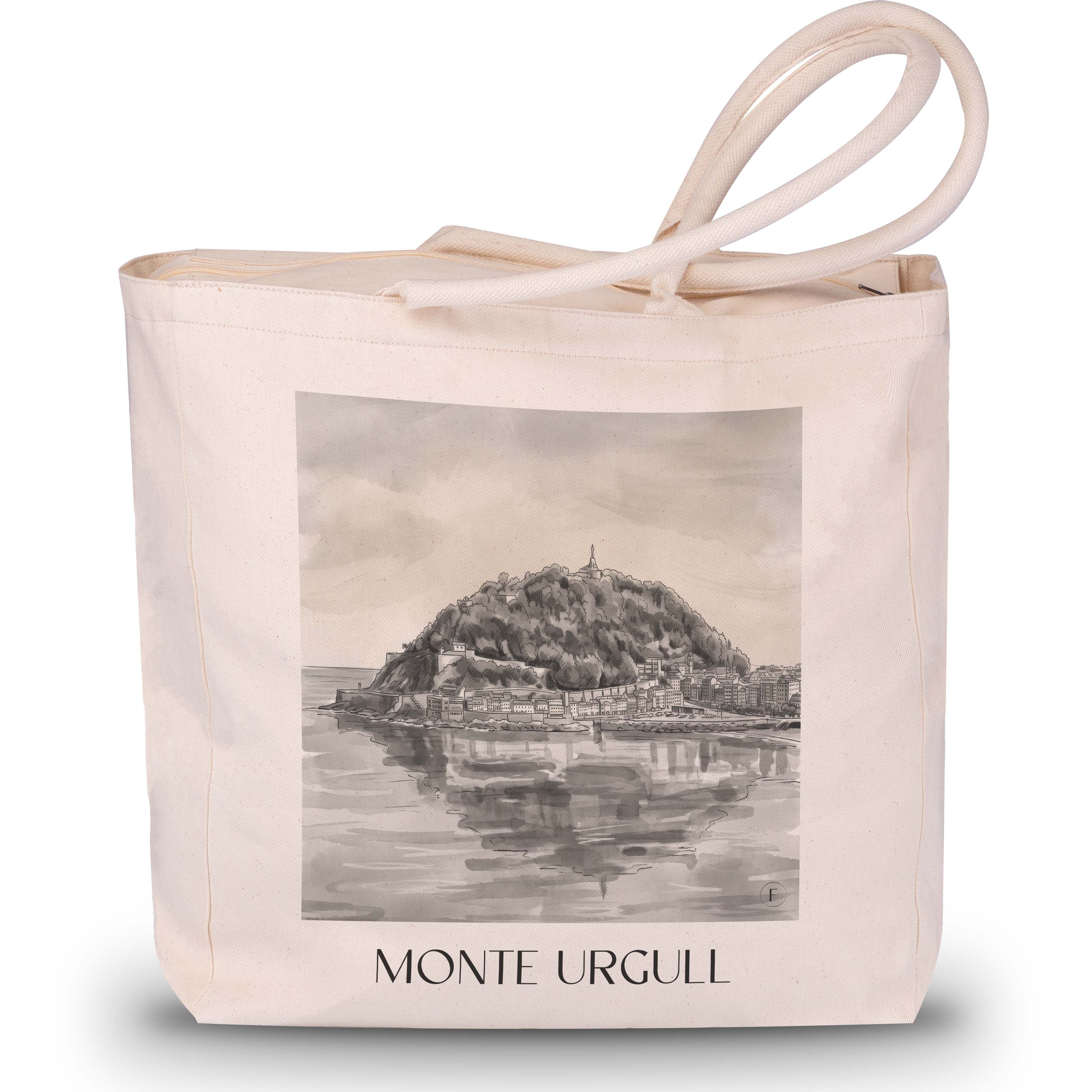Monte Urgull Shopping Tasche - San Sebastián - Spanien Tote Bag - Einkaufstasche im Aquarell Schwarz-Weiß Stil - favplace