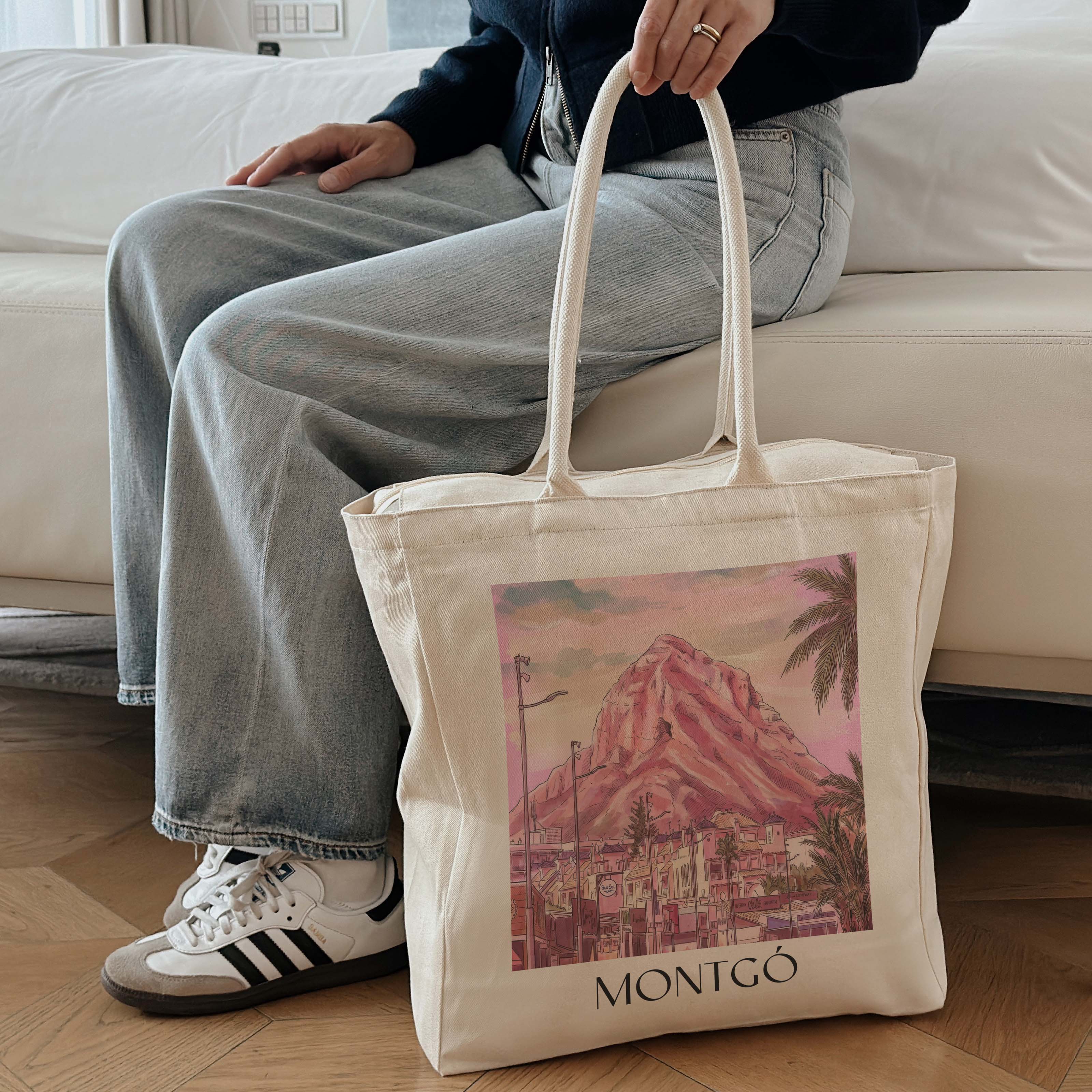 montgó-dénia-spanien-einkaufstasche-aquarell-pink-rosa