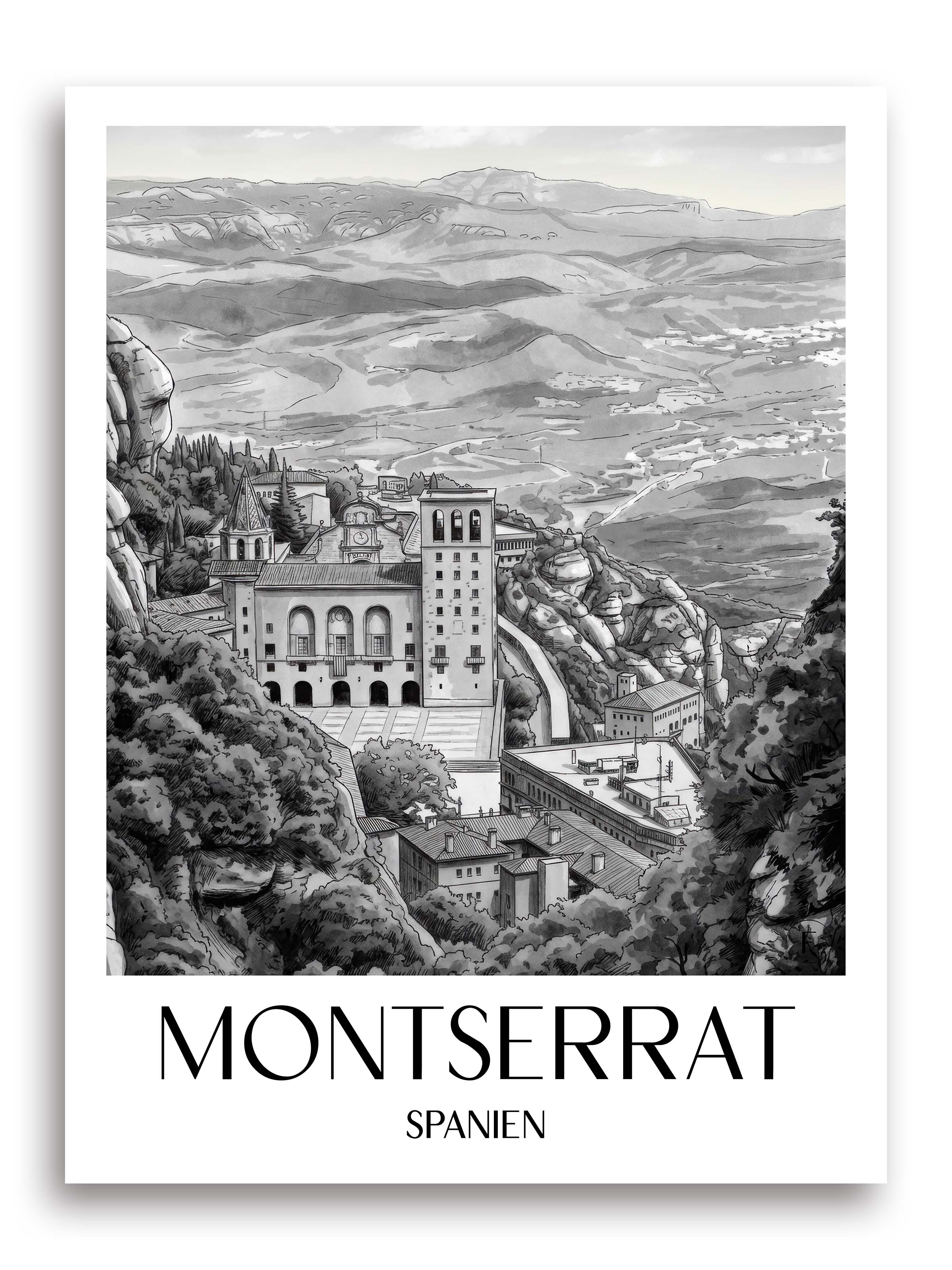 montserrat-spanien-montserrat-und-spanien-poster-aquarell-schwarz-weiss