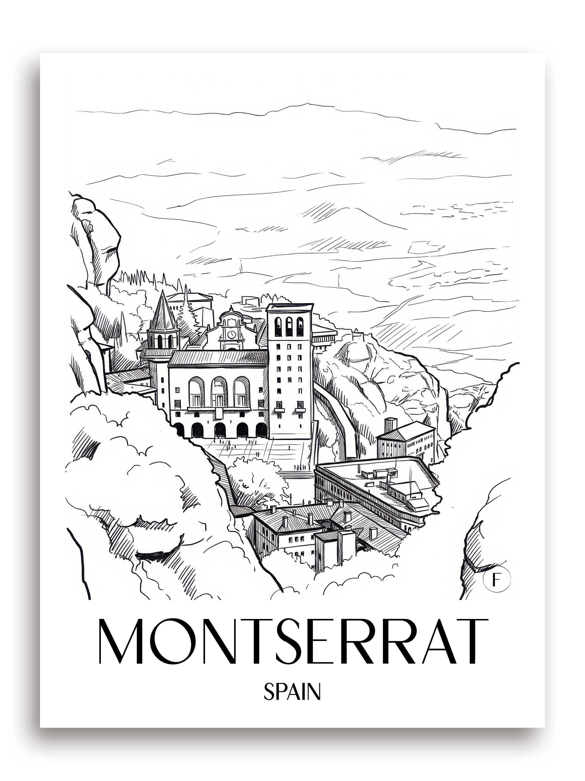 Montserrat Poster - Spanien - Montserrat und Spanien Kunstdruck - Skizze von A4 bis A1 - favplace