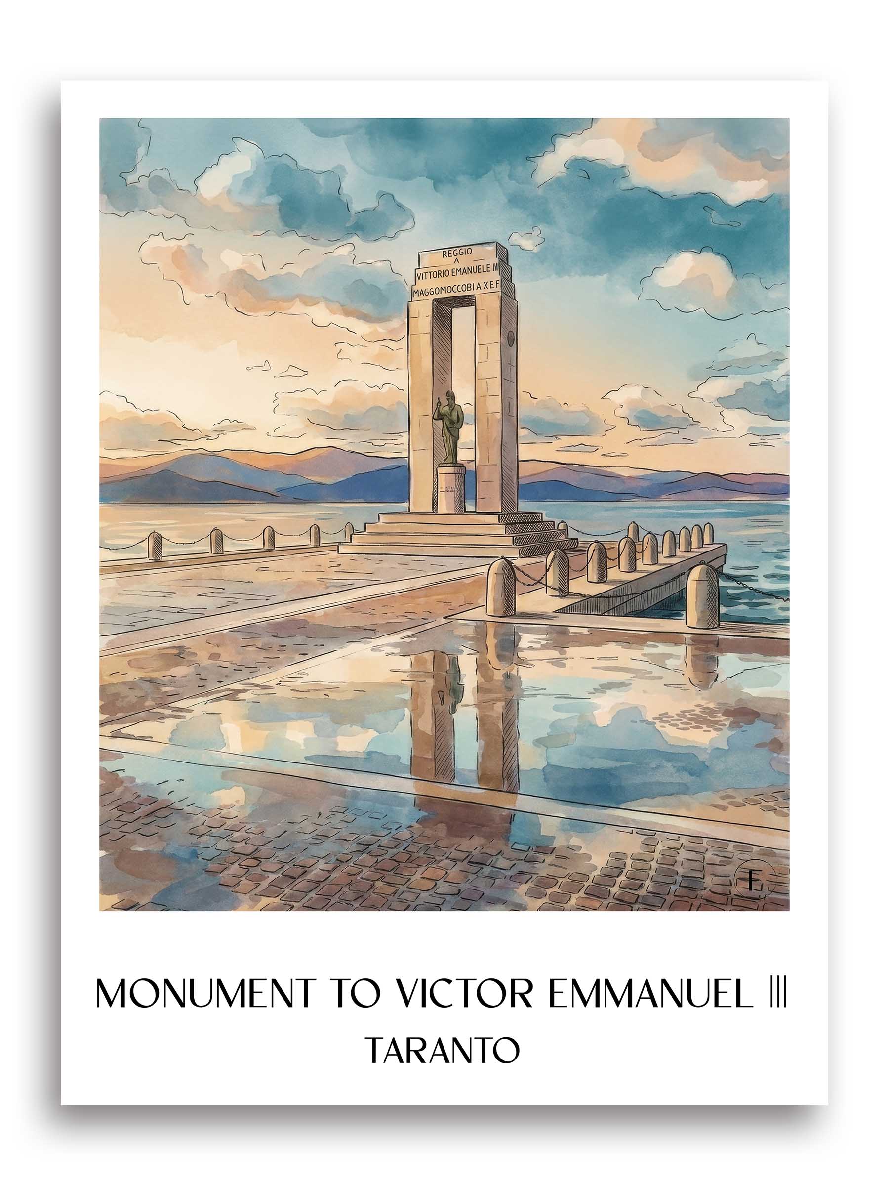 Monumento a Vittorio Emmanuele III Poster - Reggio Calabria - Italien Kunstdruck - Aquarell von A4 bis A1 - favplace
