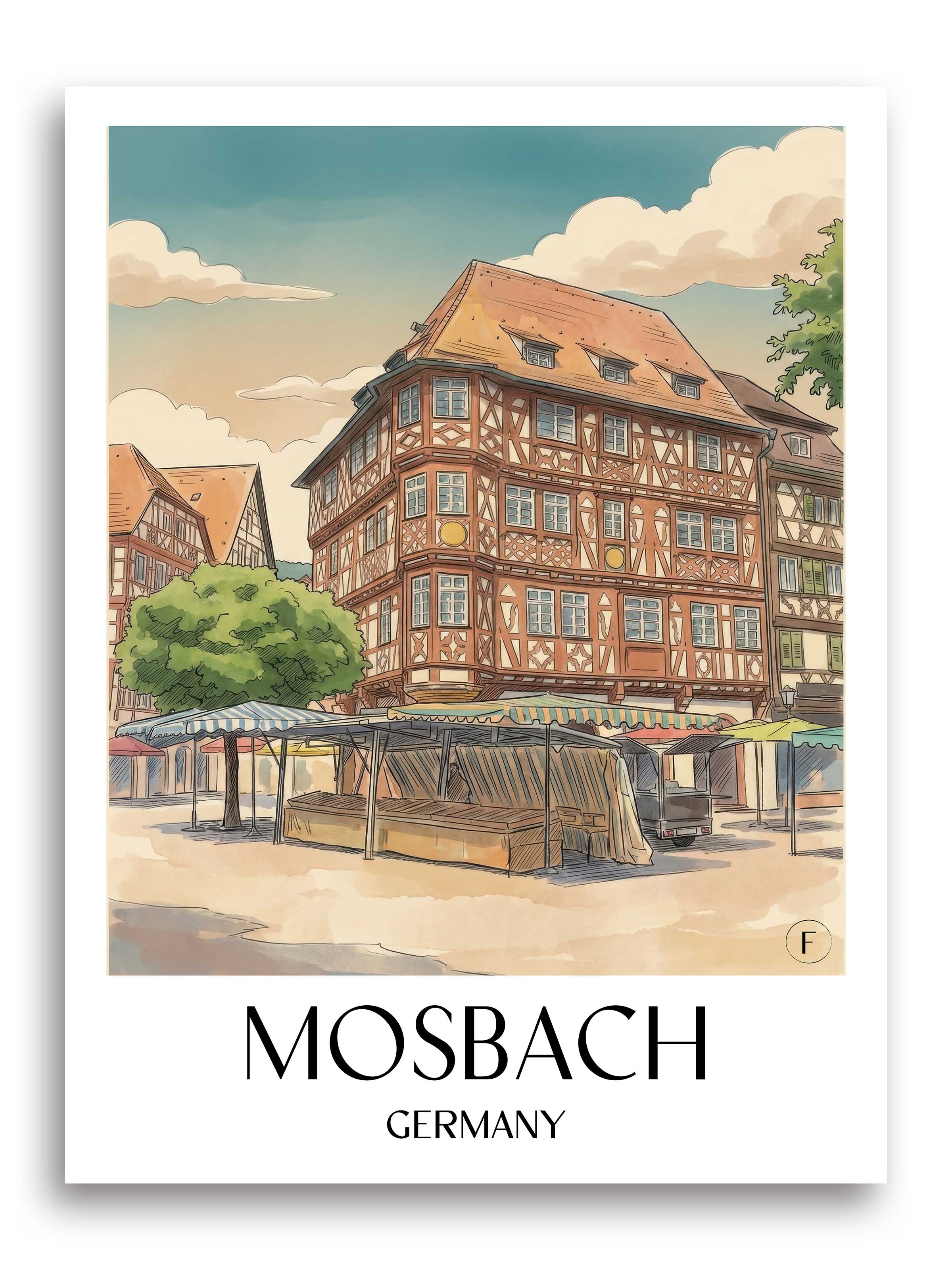 Mosbach Poster - Neckartal - Deutschland Kunstdruck - Aquarell von A4 bis A1 - favplace