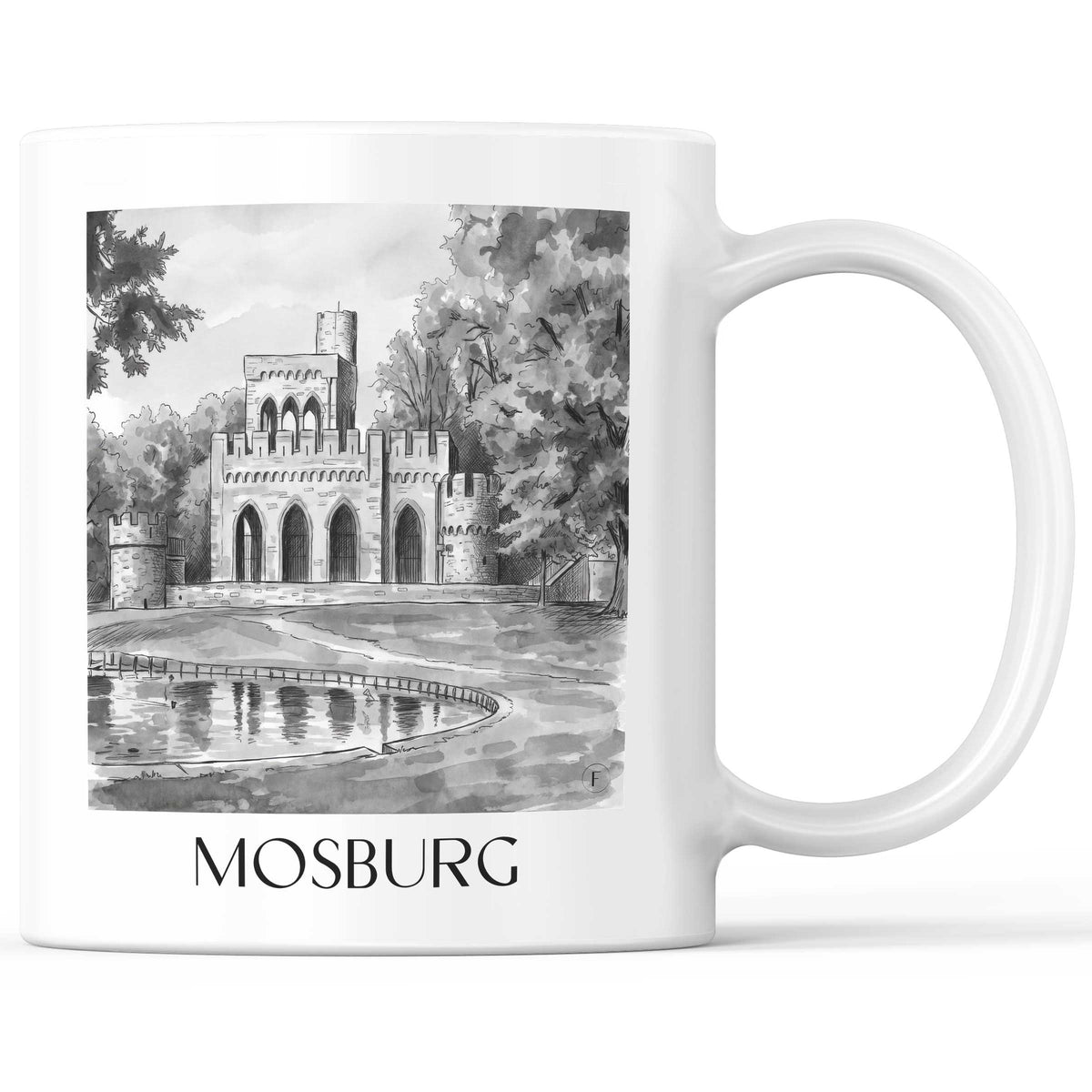 Mosburg Kaffeebecher - Wiesbaden - Deutschland Becher - Kaffeetasse im Aquarell Schwarz-Weiß Stil - favplace