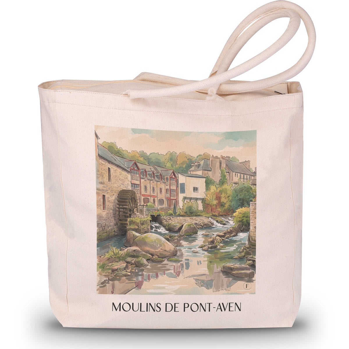 moulins-de-pont-aven-cornouaille-frankreich-einkaufstasche-aquarell