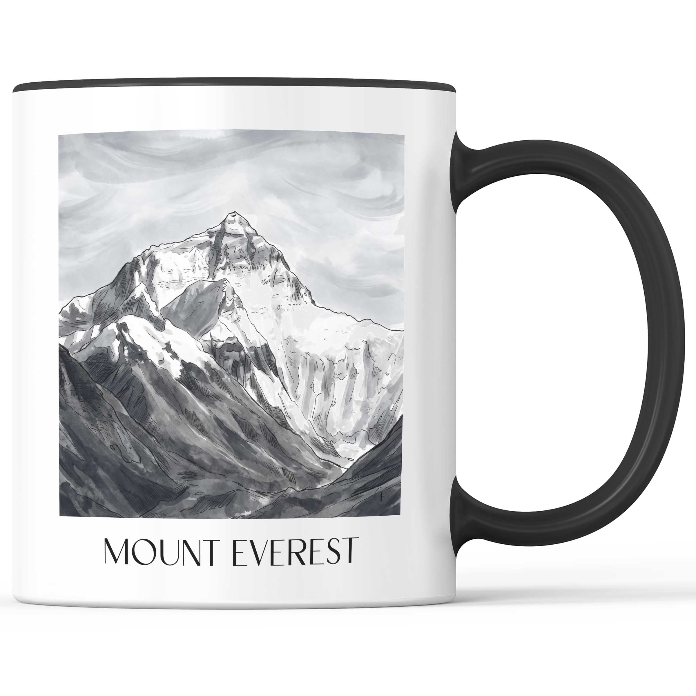 Mount Everest - Himalaya Becher - Kaffeetasse im Aquarell Schwarz-Weiß Stil - favplace