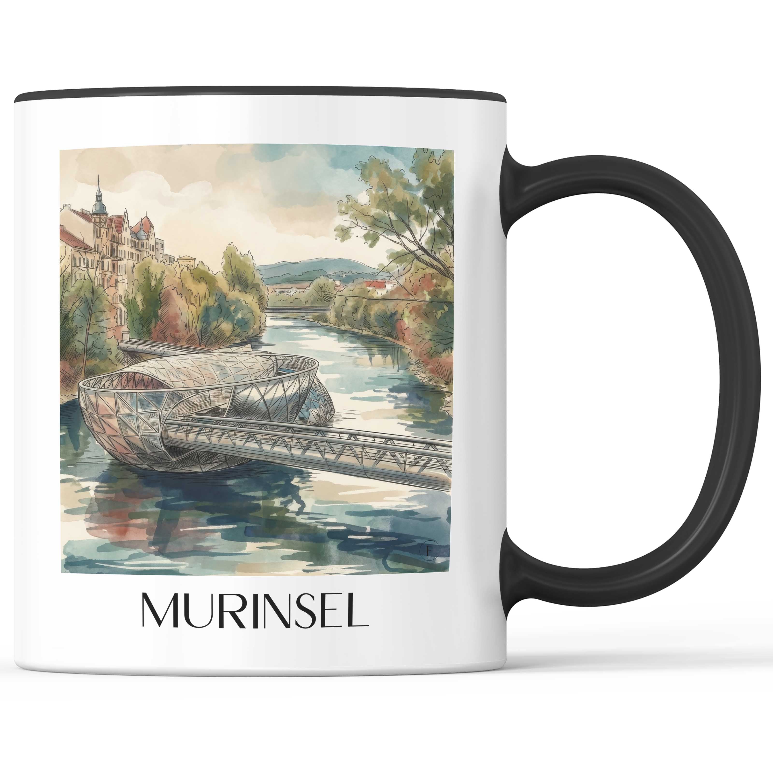 murinsel-graz-österreich-kaffeebecher-aquarell
