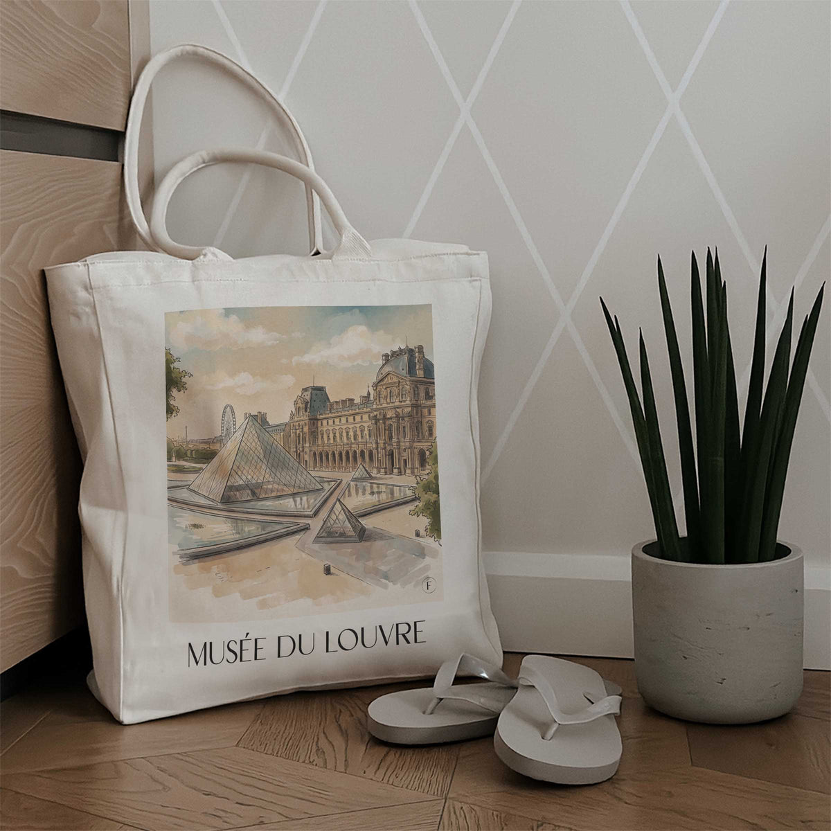 musée-du-louvre-paris-frankreich-einkaufstasche-aquarell