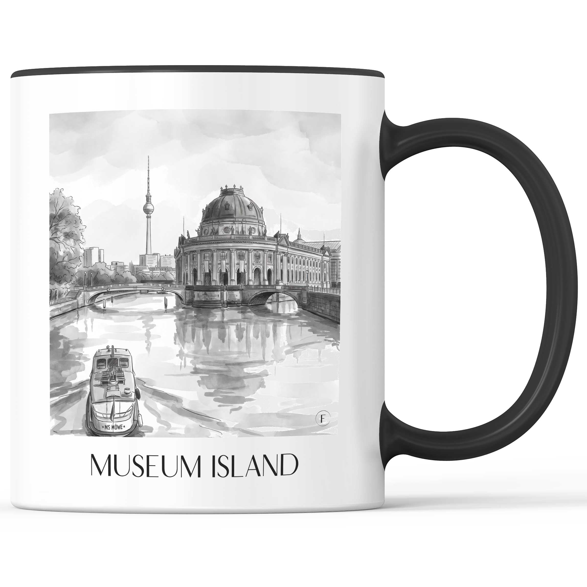 Museumsinsel Kaffeebecher - Berlin - Deutschland Becher - Kaffeetasse im Aquarell Schwarz-Weiß Stil - favplace