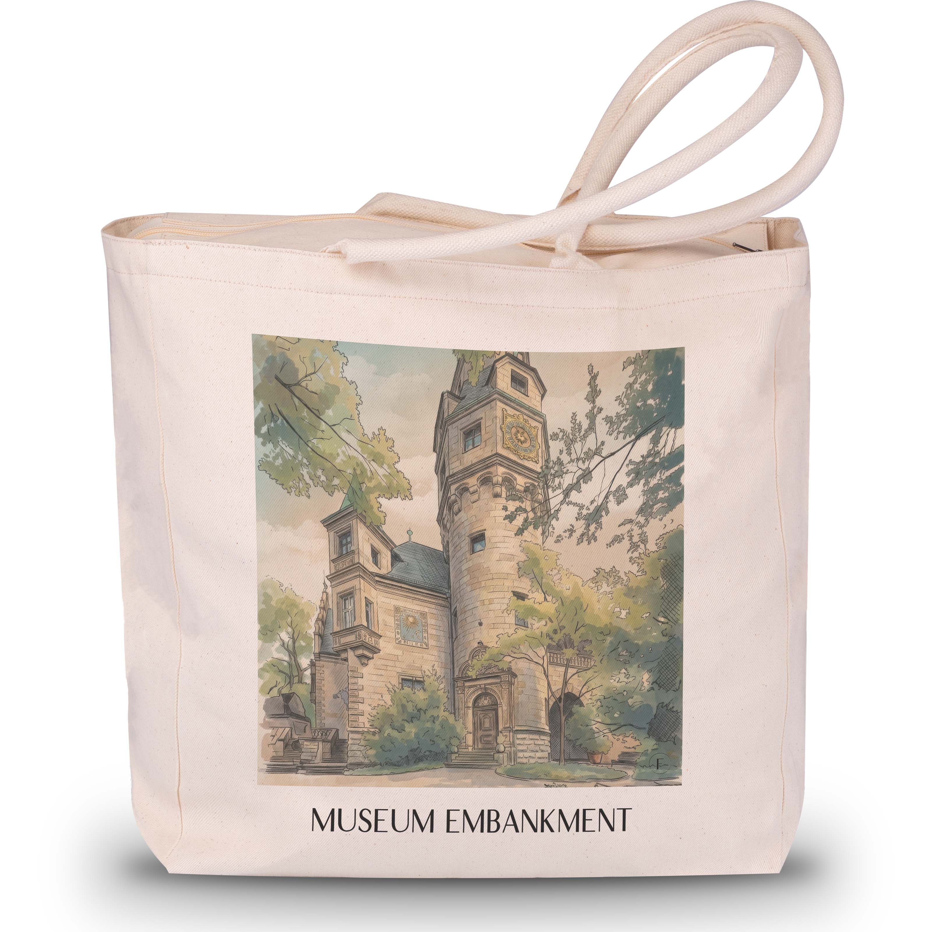Museumsufer Shopping Tasche - Frankfurt - Deutschland Tote Bag - Einkaufstasche im Aquarell Stil - favplace