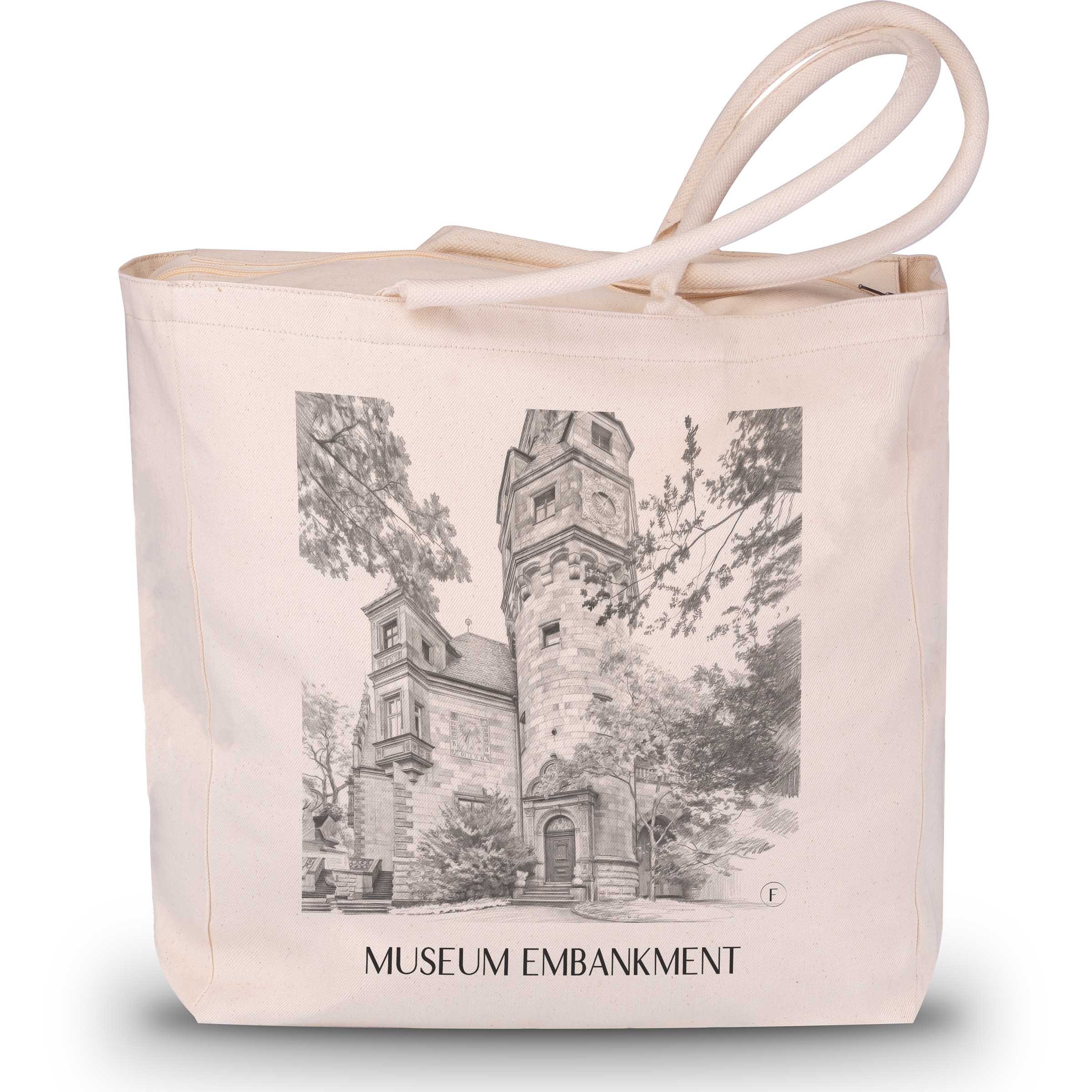 Museumsufer Shopping Bag - Frankfurt - Germany Tote Bag - Drawing Style Shopping Bag