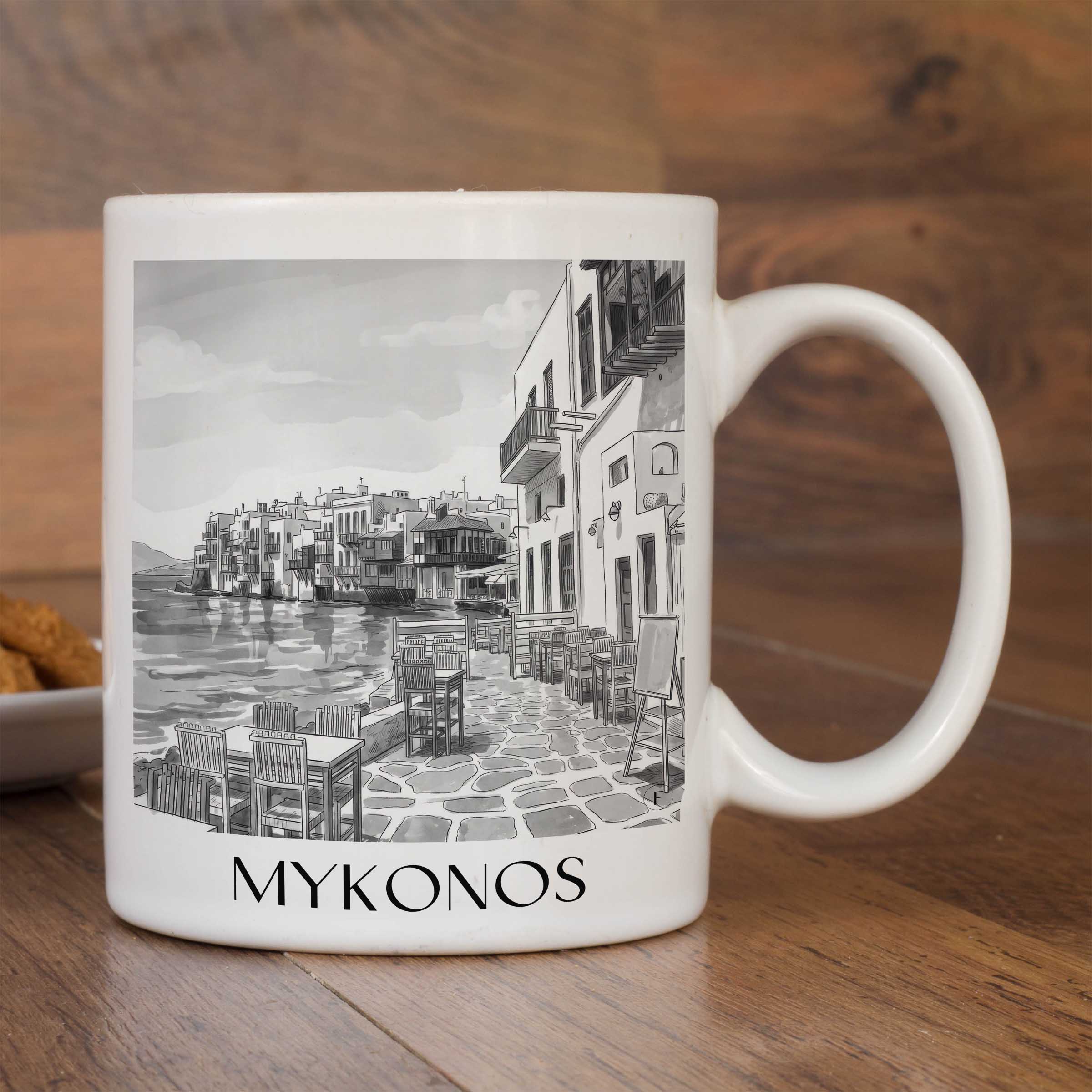 mykonos-griechenland-kaffeebecher-aquarell-schwarz-weiss
