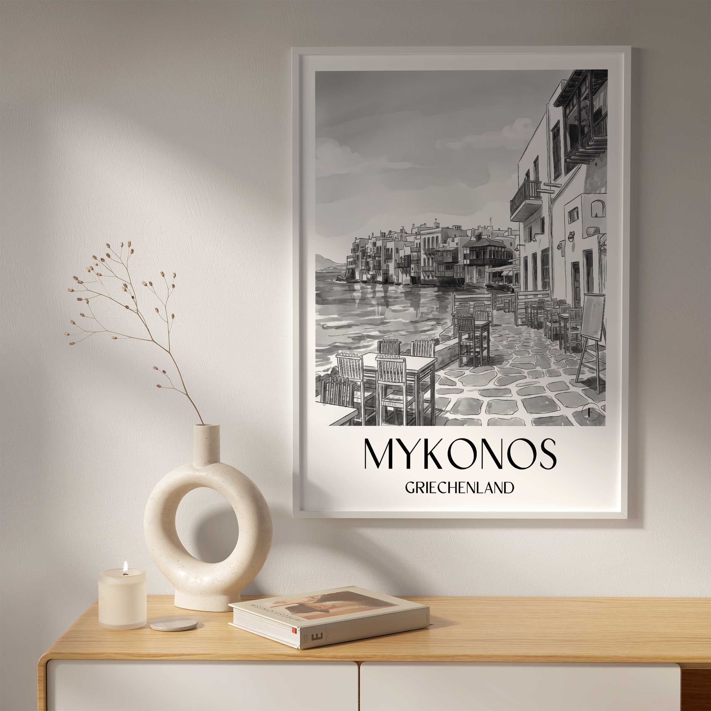mykonos-griechenland-poster-aquarell-schwarz-weiss