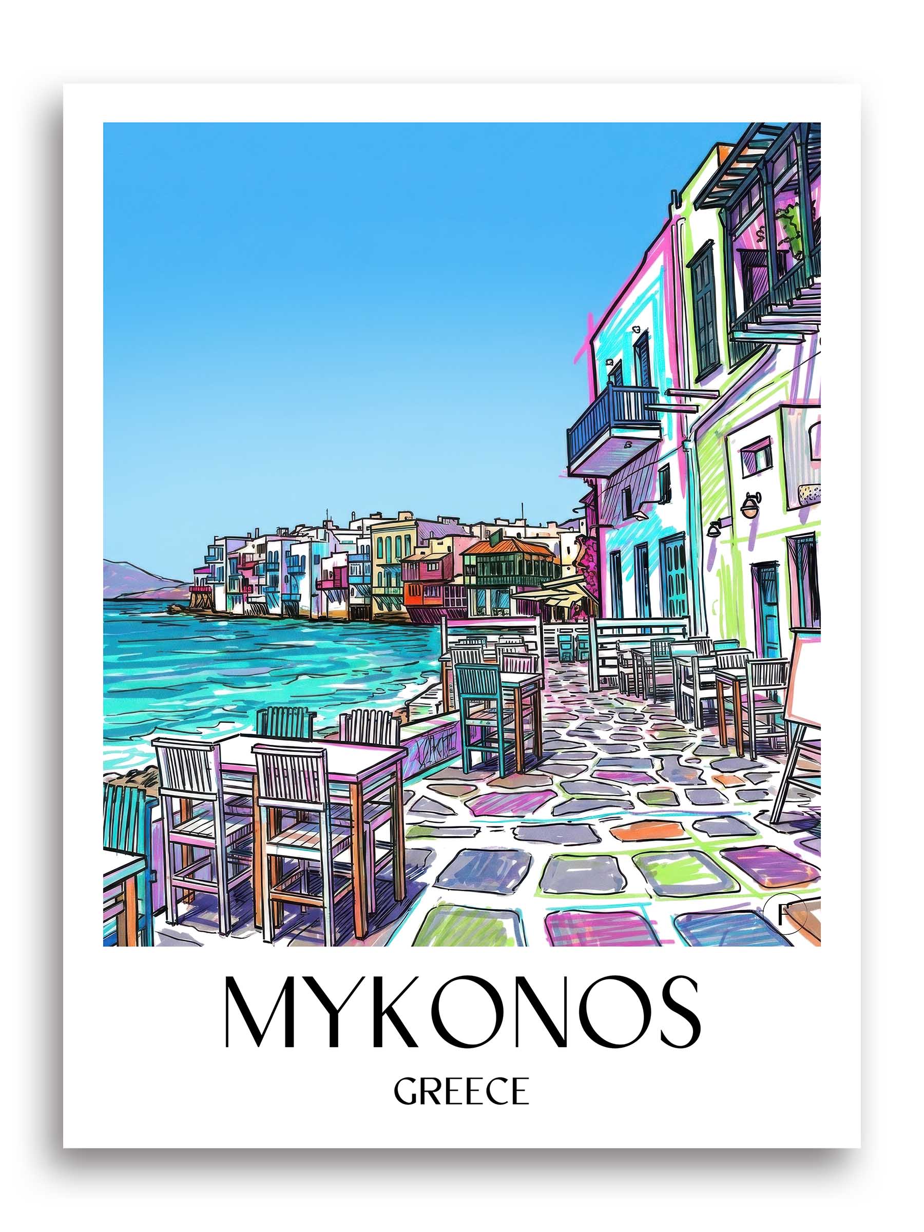 Mykonos Poster - - Griechenland Kunstdruck - Tag Graffiti von A4 bis A1 - favplace