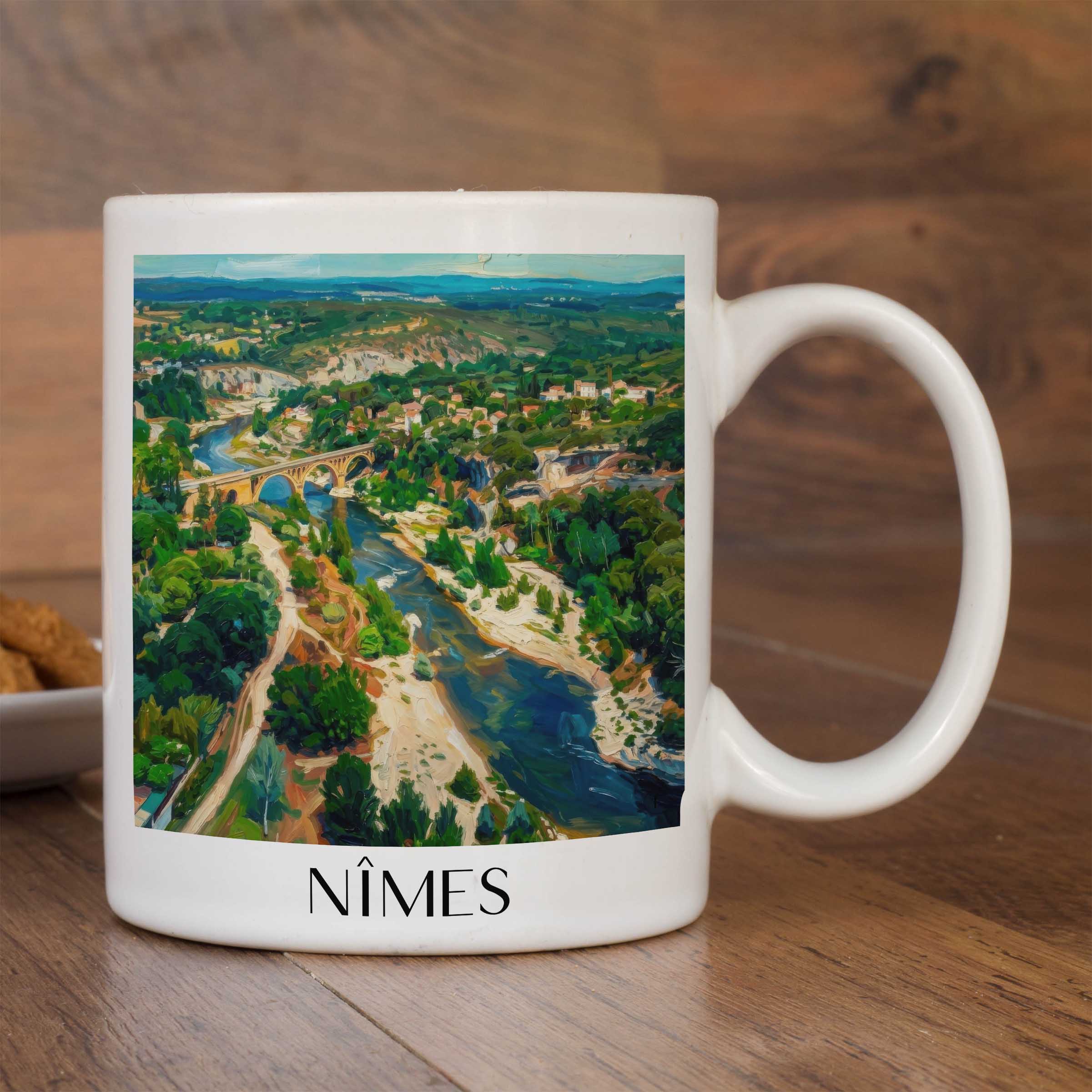 nîmes-gard-frankreich-kaffeebecher-oil-painting-oelgemaelde