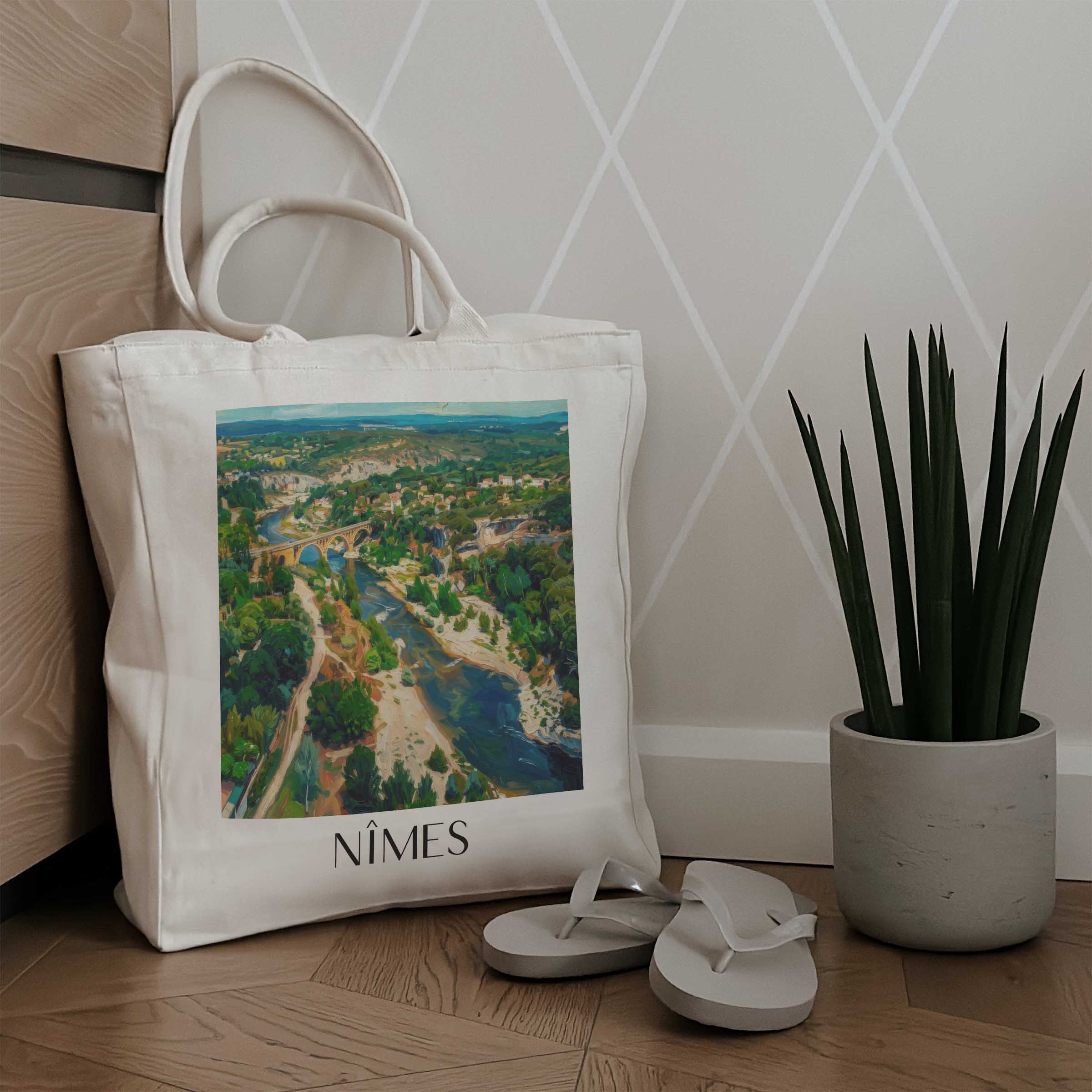 nîmes-gard-frankreich-einkaufstasche-oil-painting-oelgemaelde