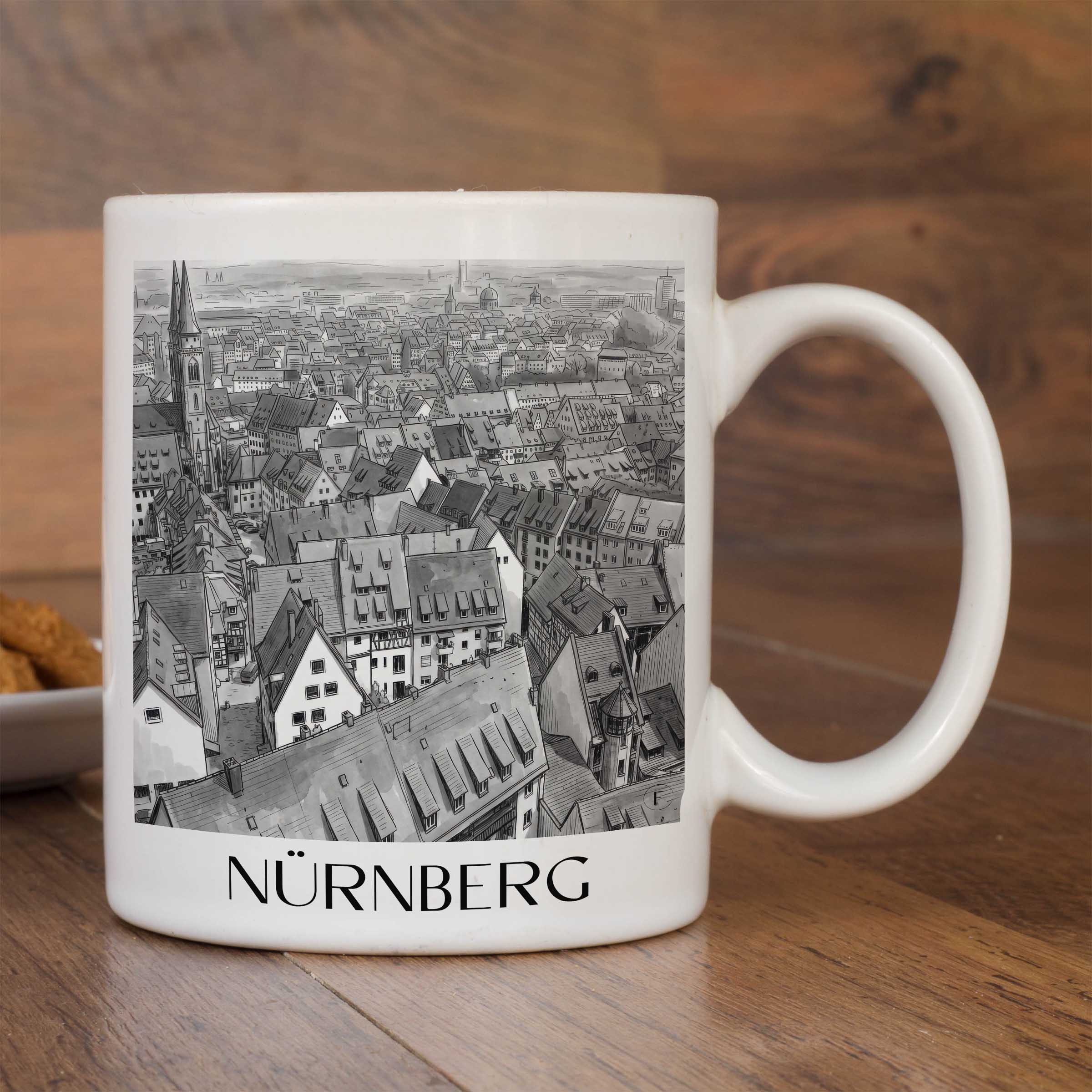 nürnberg-deutschland-kaffeebecher-aquarell-schwarz-weiss