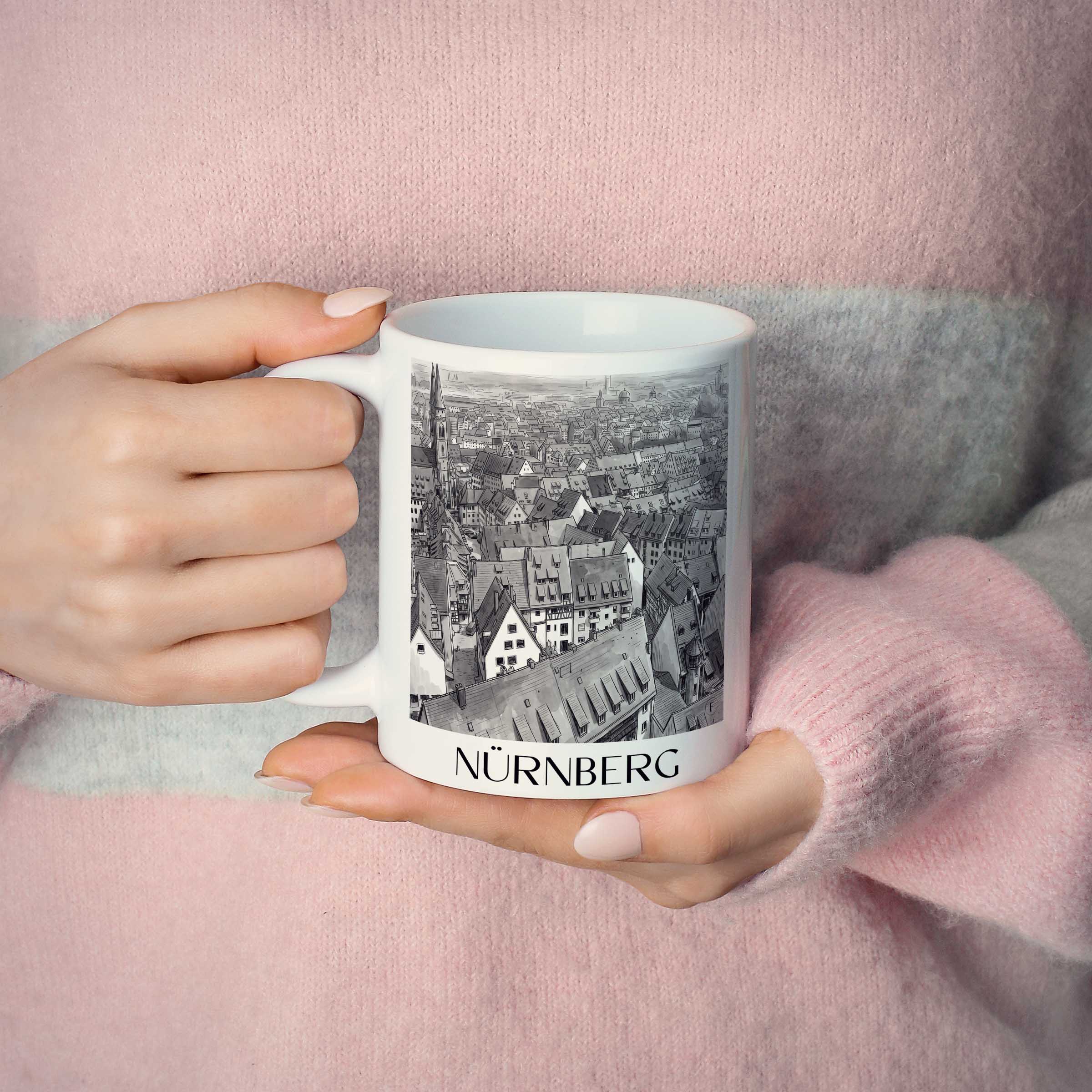nürnberg-deutschland-kaffeebecher-aquarell-schwarz-weiss