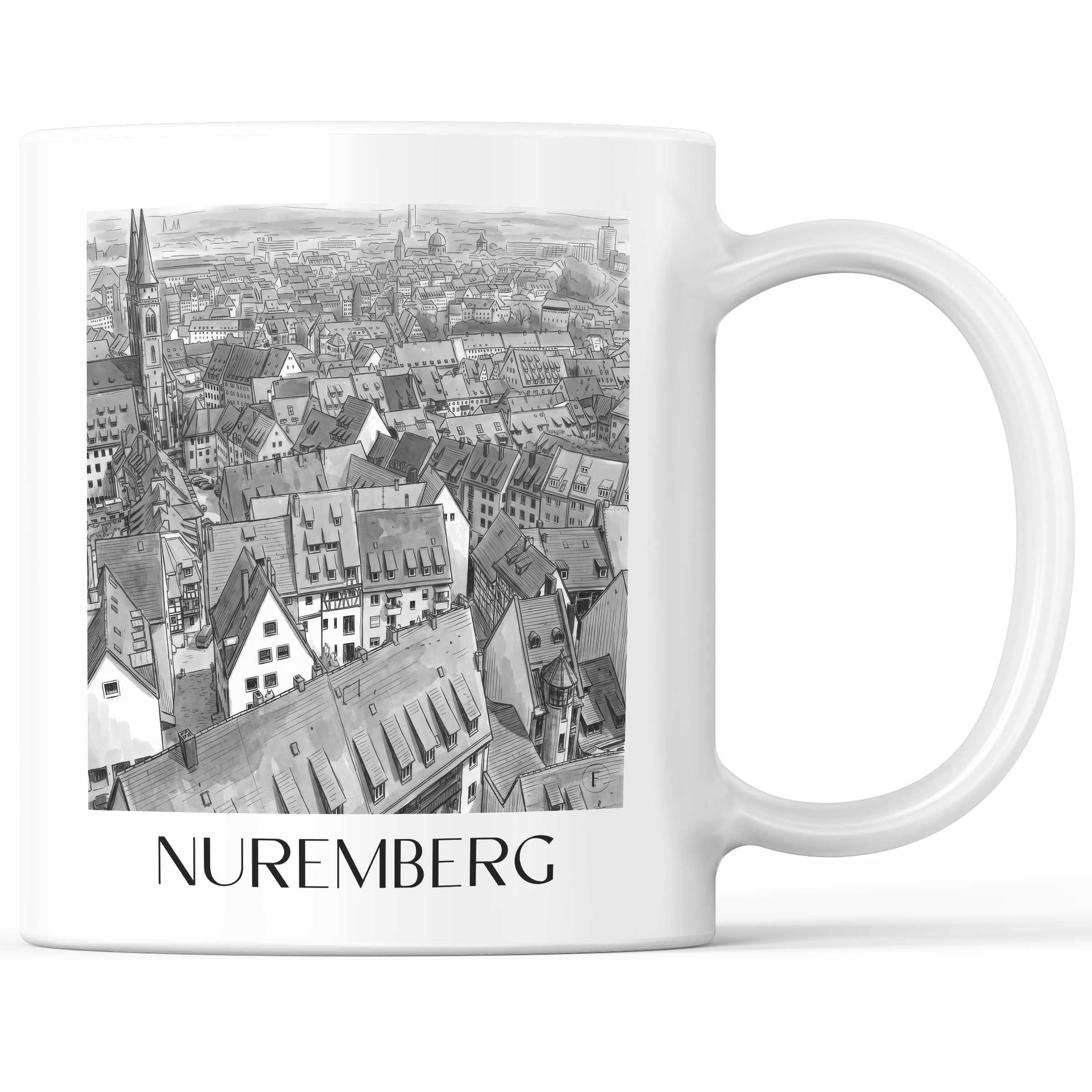 Nürnberg - Deutschland Becher - Kaffeetasse im Aquarell Schwarz-Weiß Stil - favplace