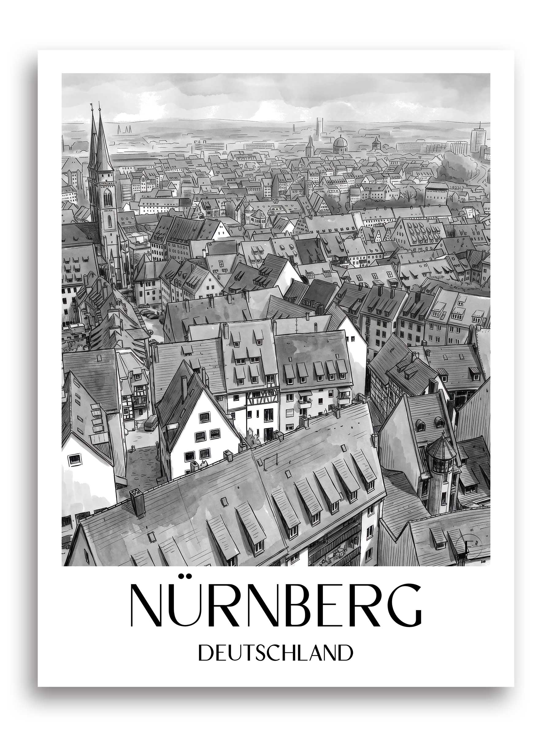 nürnberg-deutschland-poster-aquarell-schwarz-weiss