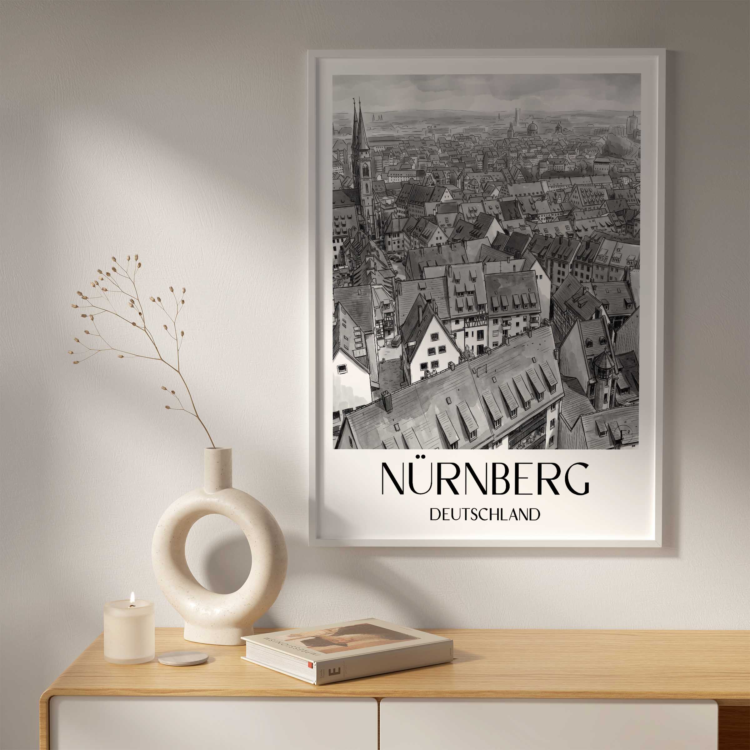 nürnberg-deutschland-poster-aquarell-schwarz-weiss