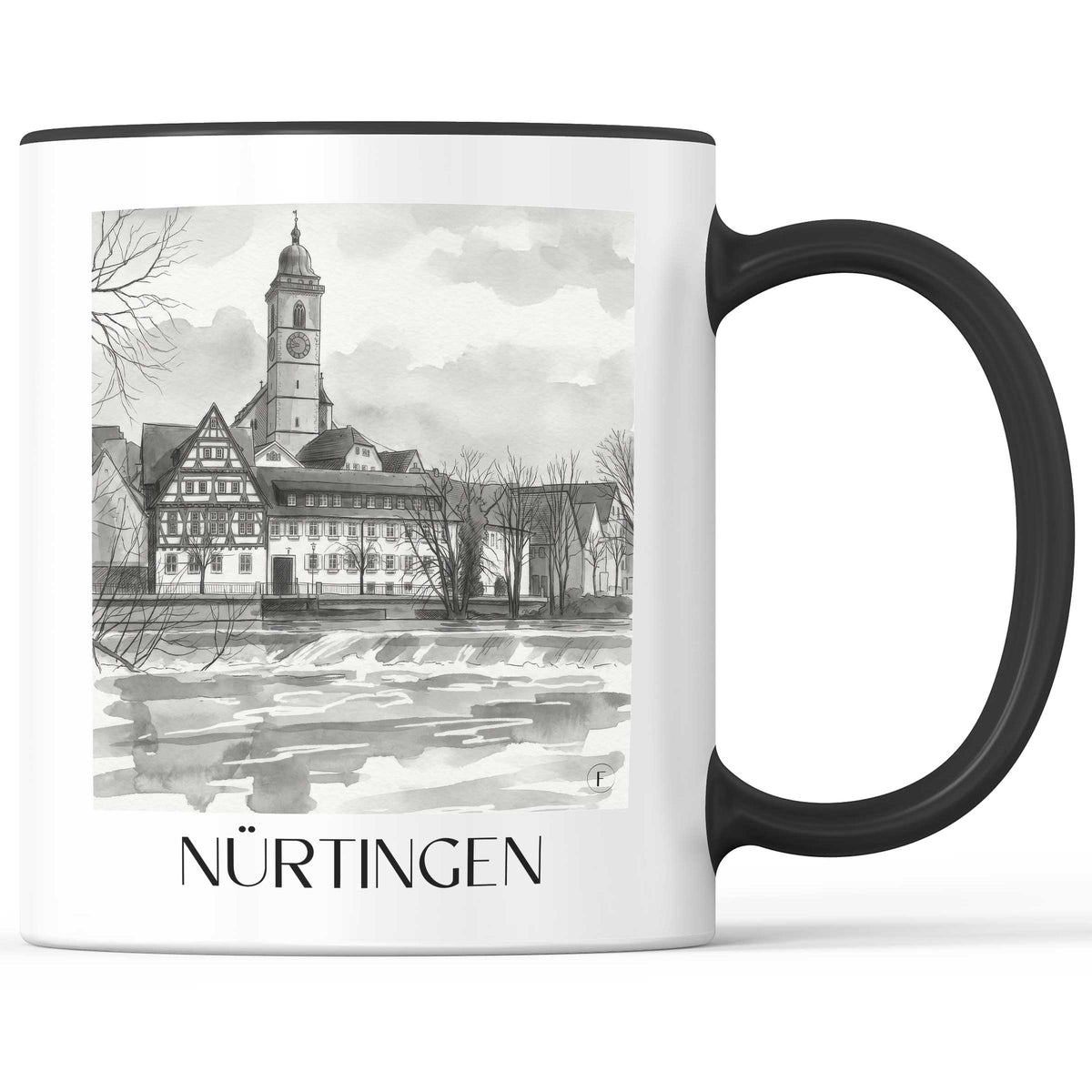nürtingen-deutschland-kaffeebecher-aquarell-schwarz-weiss