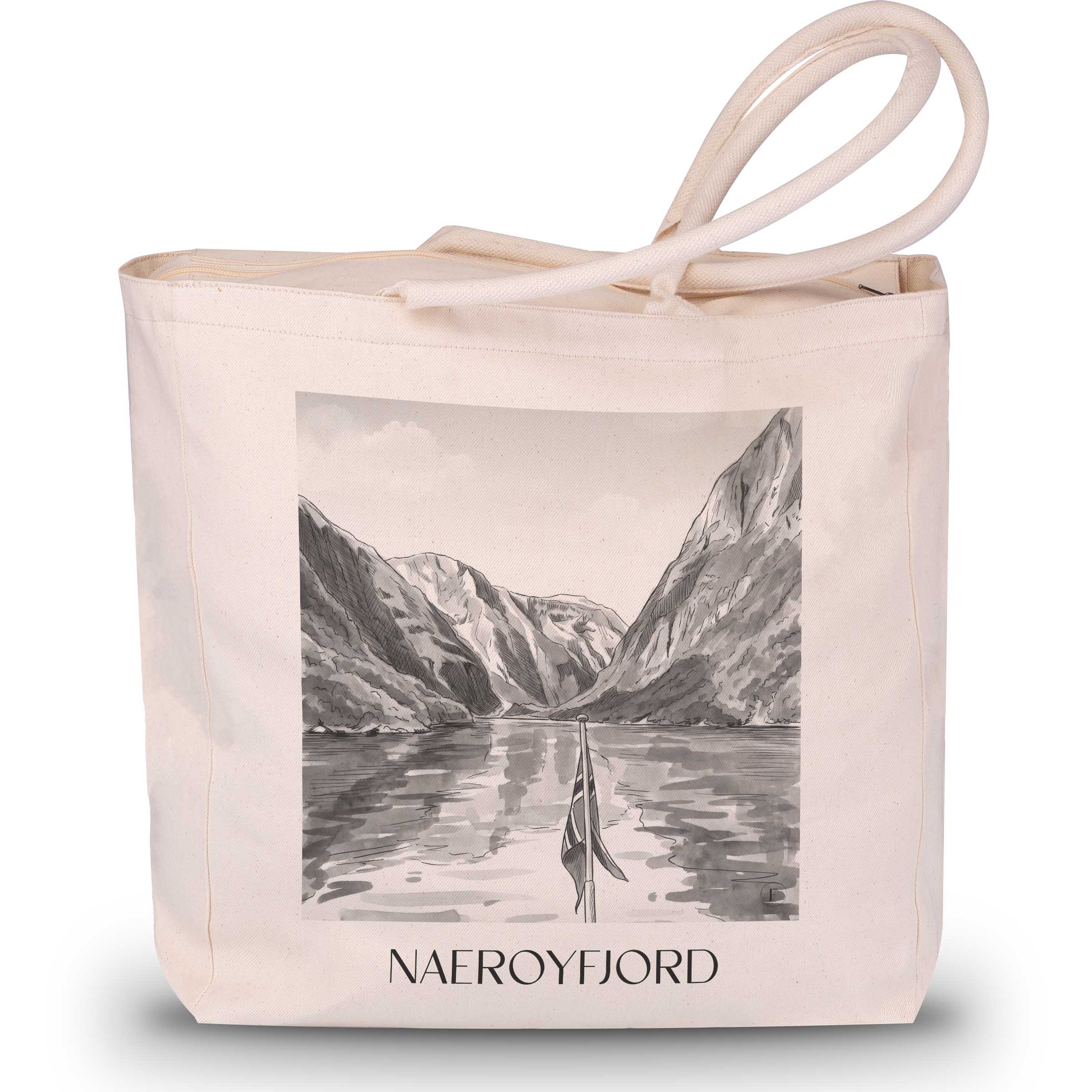 Naeroyfjord - Norwegen Tote Bag - Einkaufstasche im Aquarell Schwarz-Weiß Stil - favplace