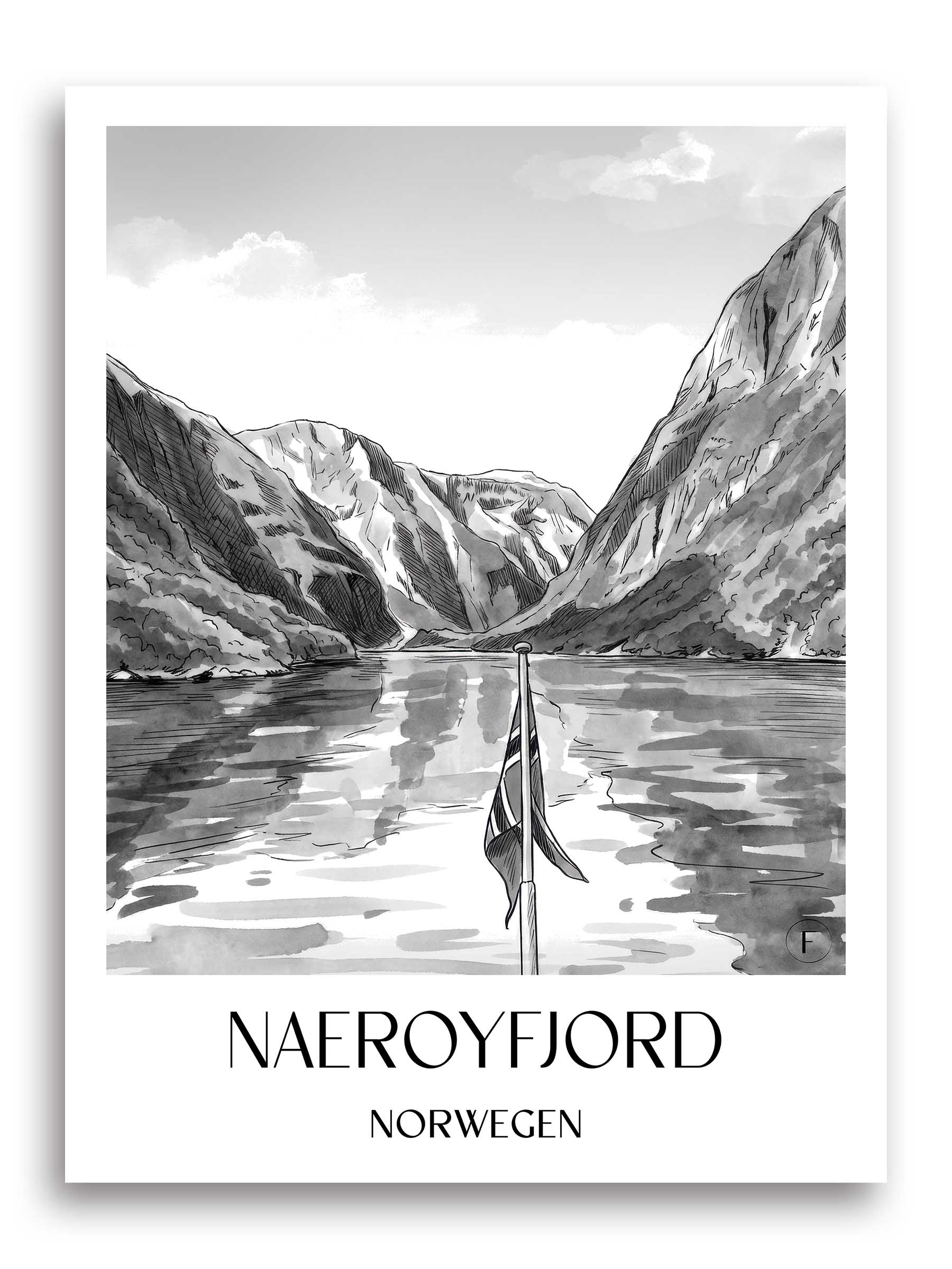 naeroyfjord-norwegen-poster-aquarell-schwarz-weiss