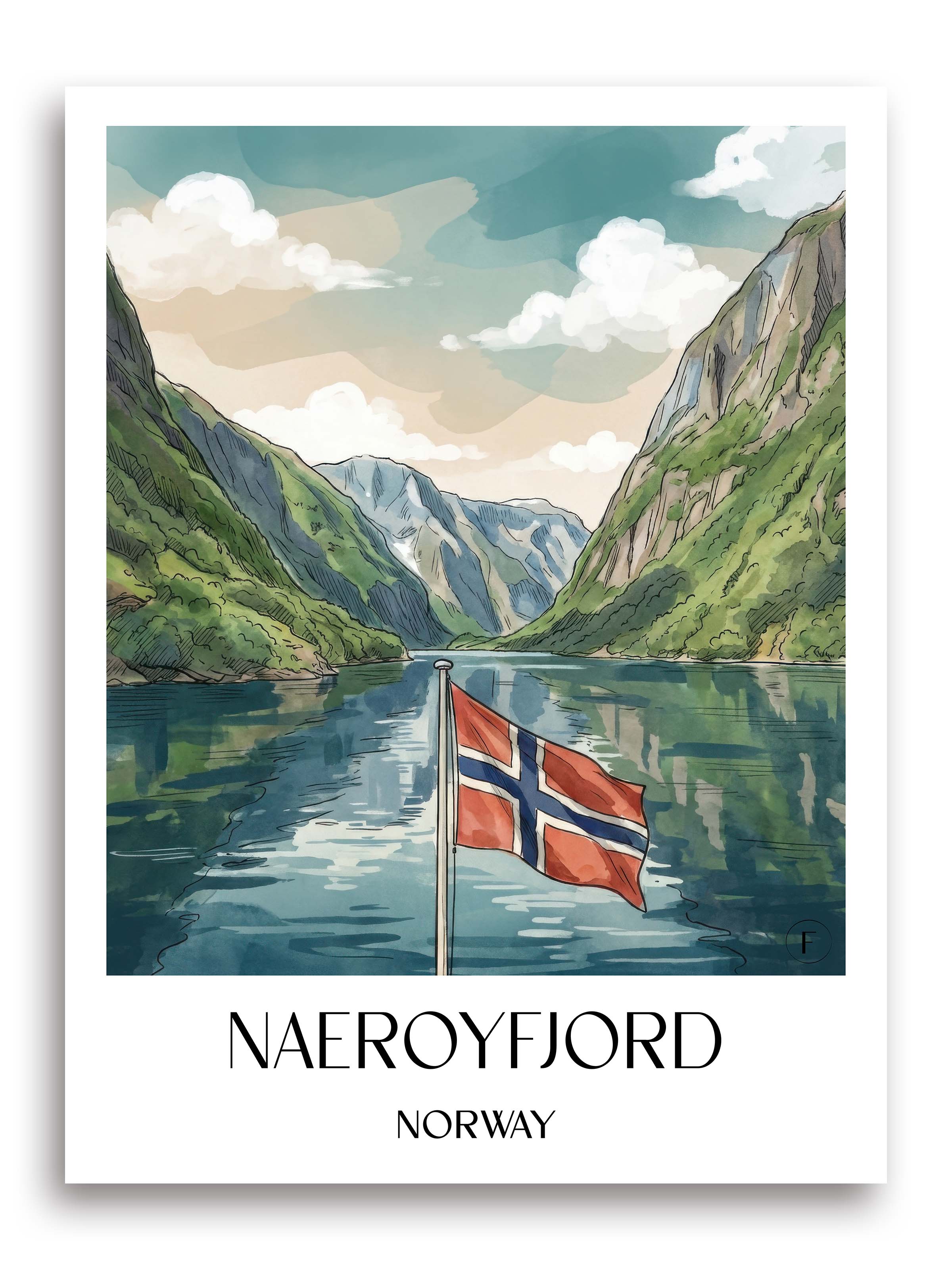 Naeroyfjord Poster - Norwegen Kunstdruck - Aquarell von A4 bis A1 - favplace