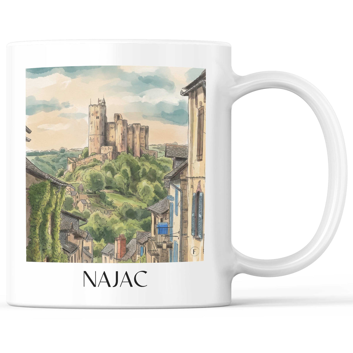 Najac Kaffeebecher - Vallée de l'Aveyron - Frankreich Becher - Kaffeetasse im Aquarell Stil - favplace