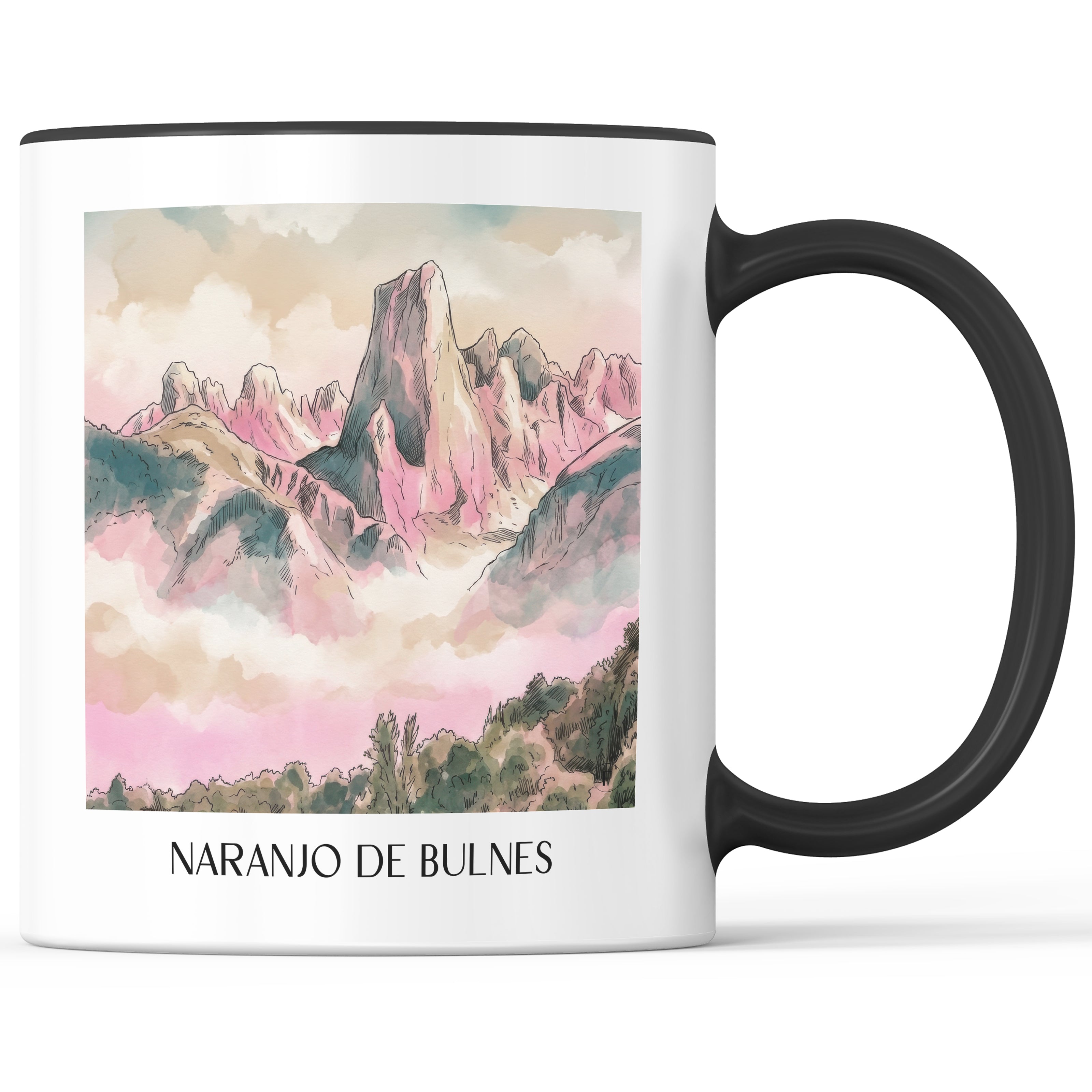 Naranjo de Bulnes Kaffeebecher - Spanien - Spanien Becher - Kaffeetasse im Aquarell Pink Stil - favplace