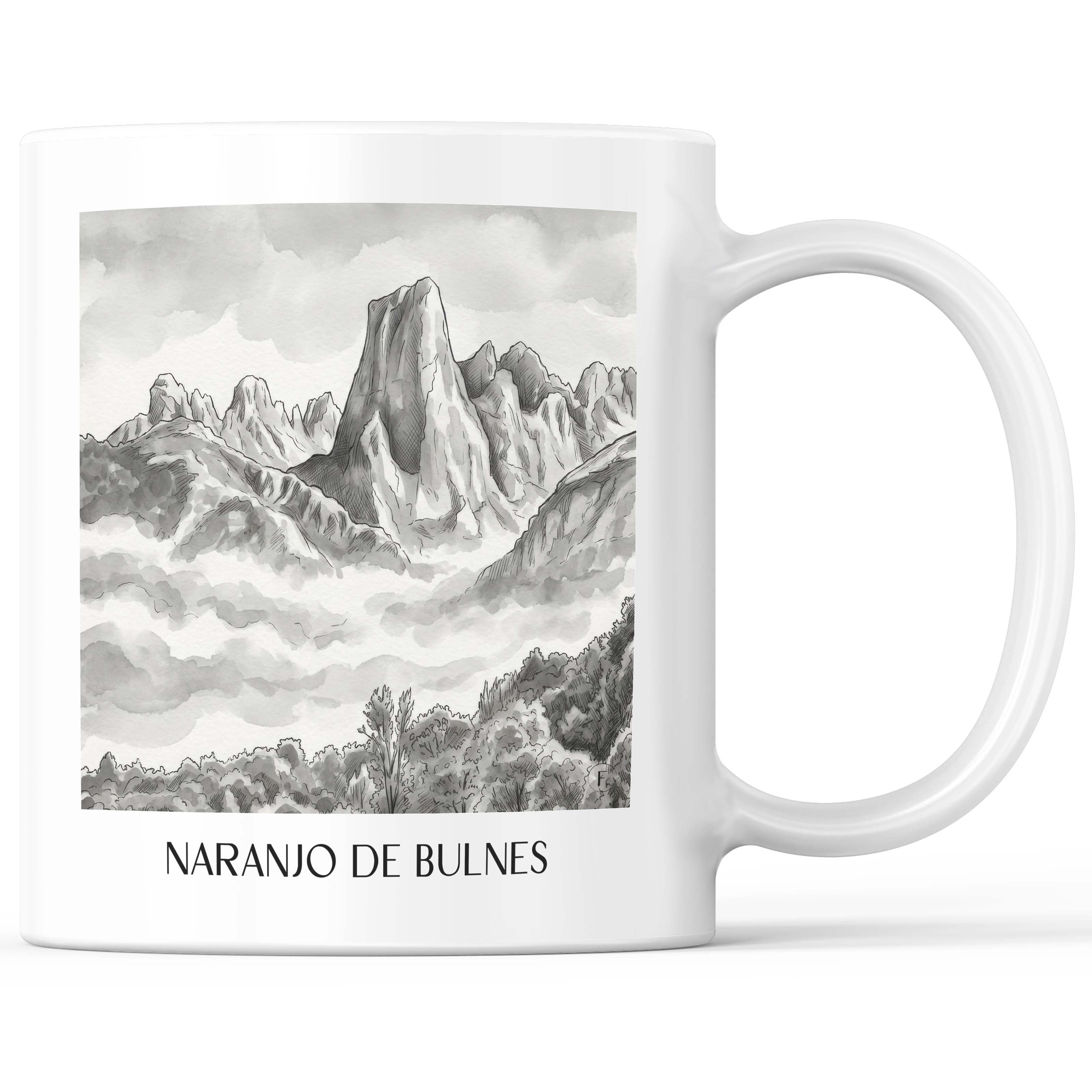Naranjo de Bulnes Kaffeebecher - Spanien - Spanien Becher - Kaffeetasse im Aquarell Schwarz-Weiß Stil - favplace