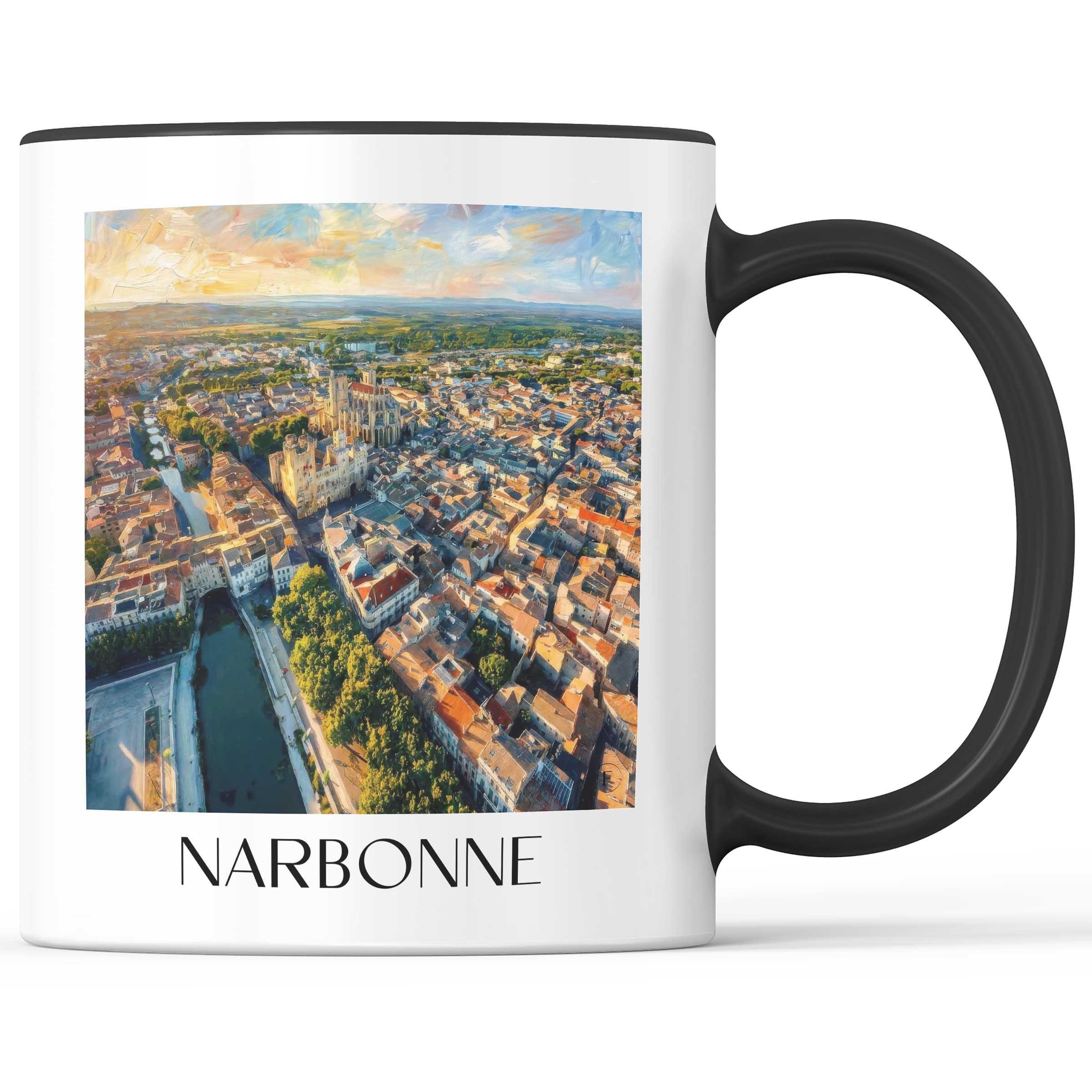 Narbonne Kaffeebecher - Okzitanien - Frankreich Becher - Kaffeetasse im Ölgemälde Stil - favplace