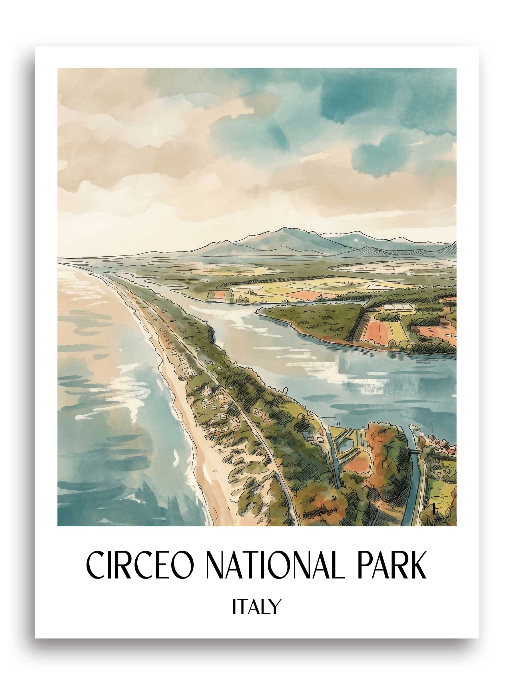 Nationalpark Circeo Poster - Latium - Italien Kunstdruck - Aquarell von A4 bis A1 - favplace