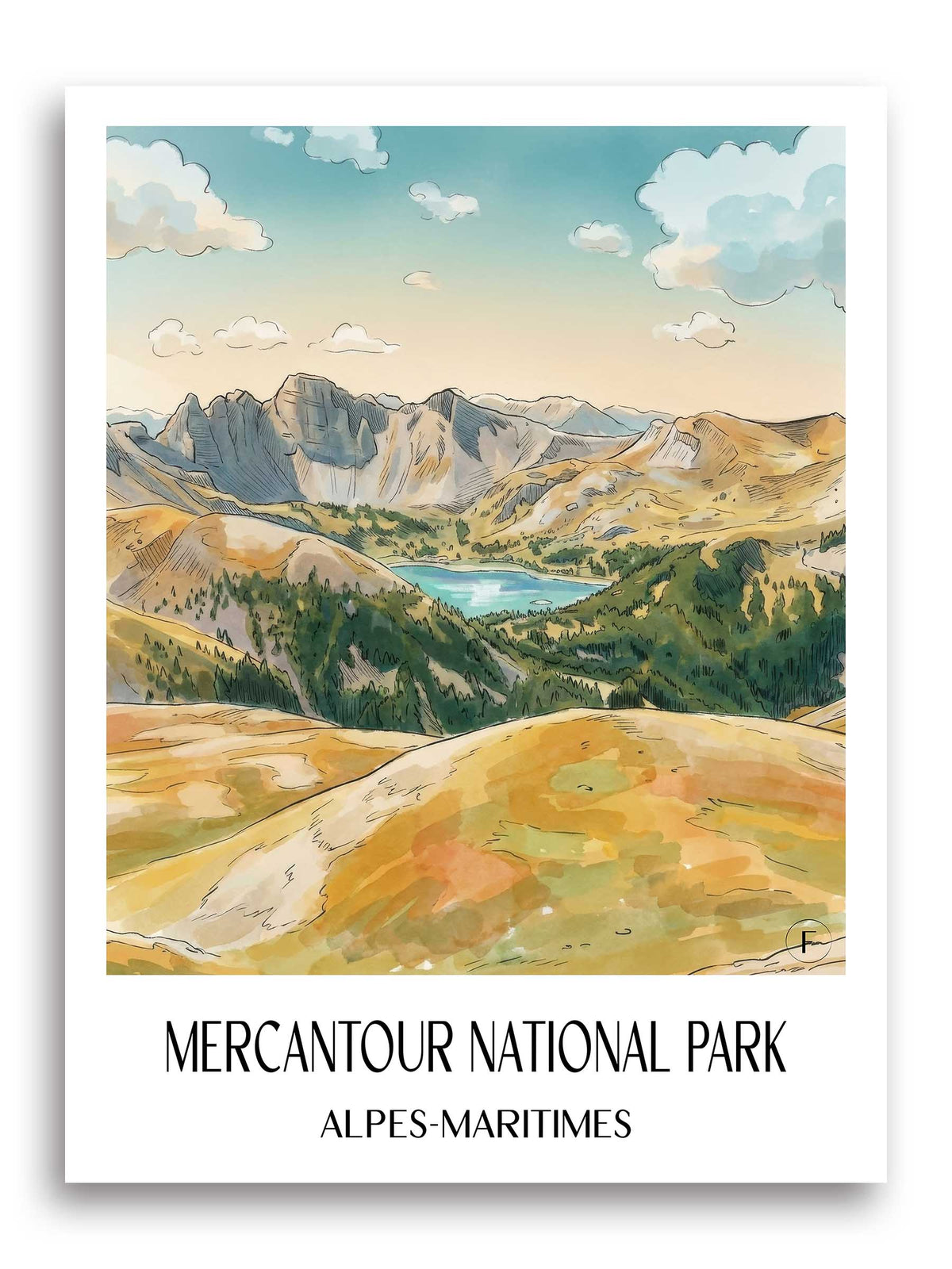 Nationalpark Mercantour Poster - Alpes-Maritimes - Frankreich Kunstdruck - Aquarell von A4 bis A1 - favplace