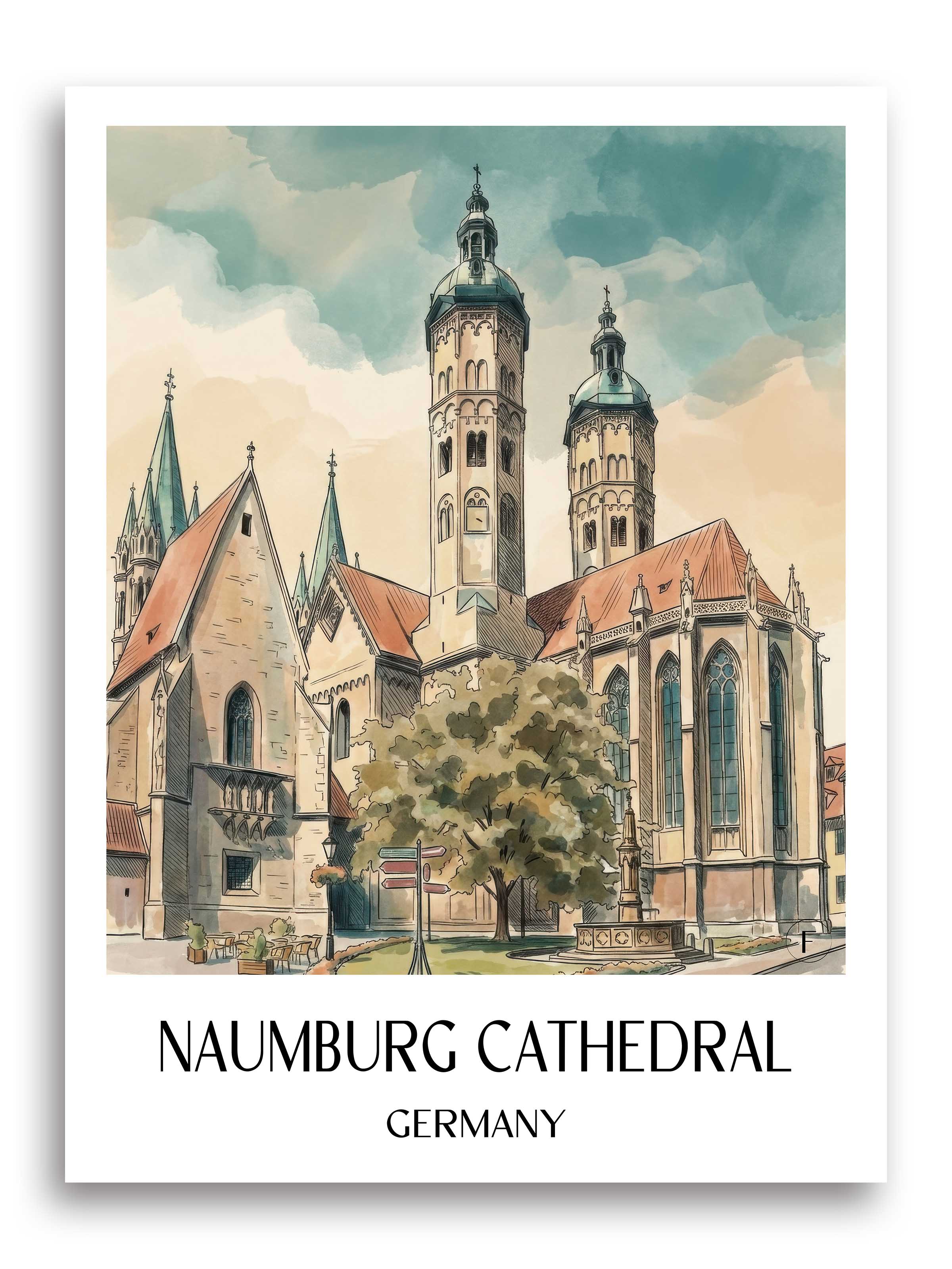 Naumburger Dom Poster - Saale - Deutschland Kunstdruck - Aquarell von A4 bis A1 - favplace