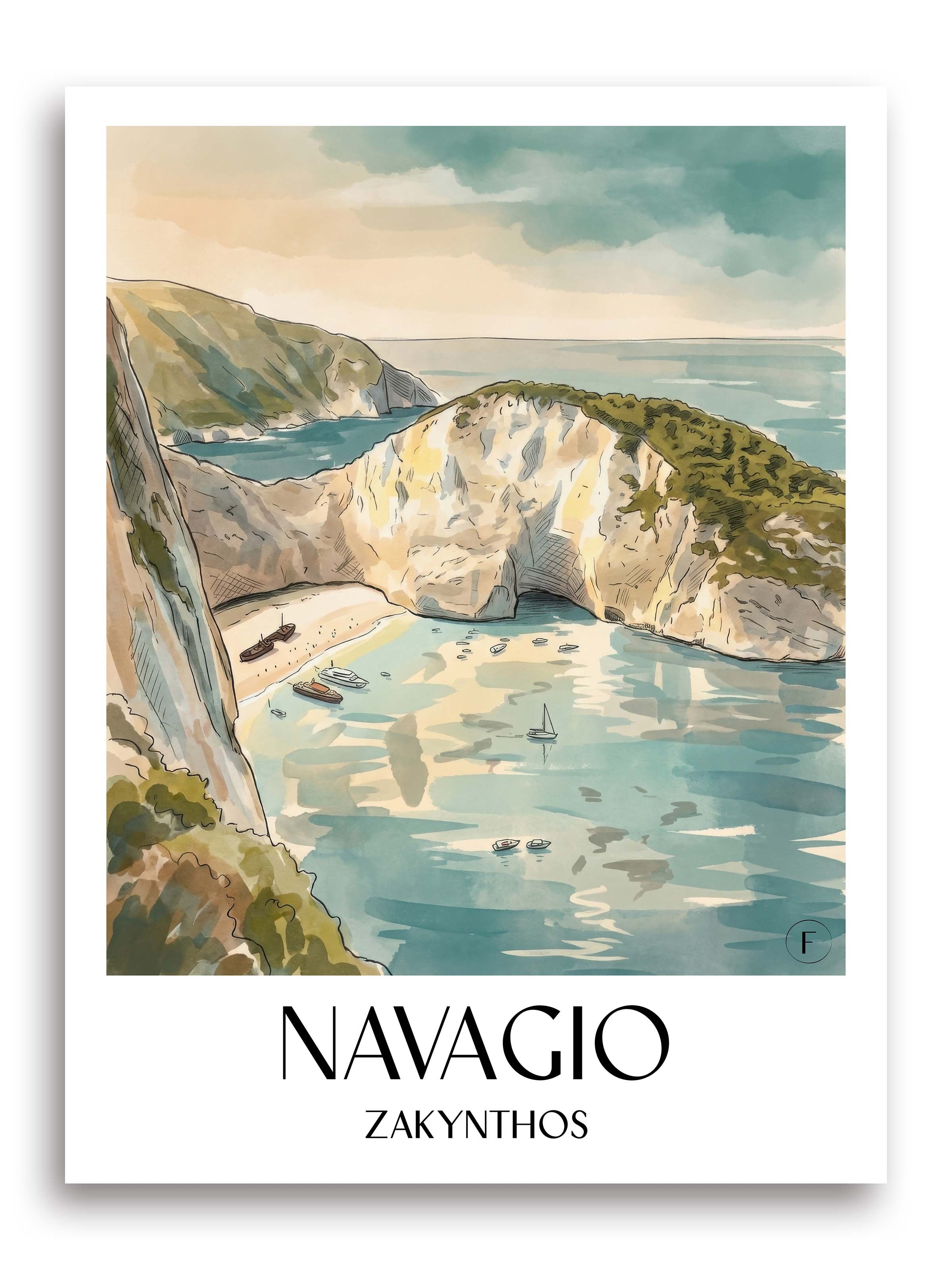 Navagio Poster - Zakynthos - Griechenland Kunstdruck - Aquarell von A4 bis A1 - favplace